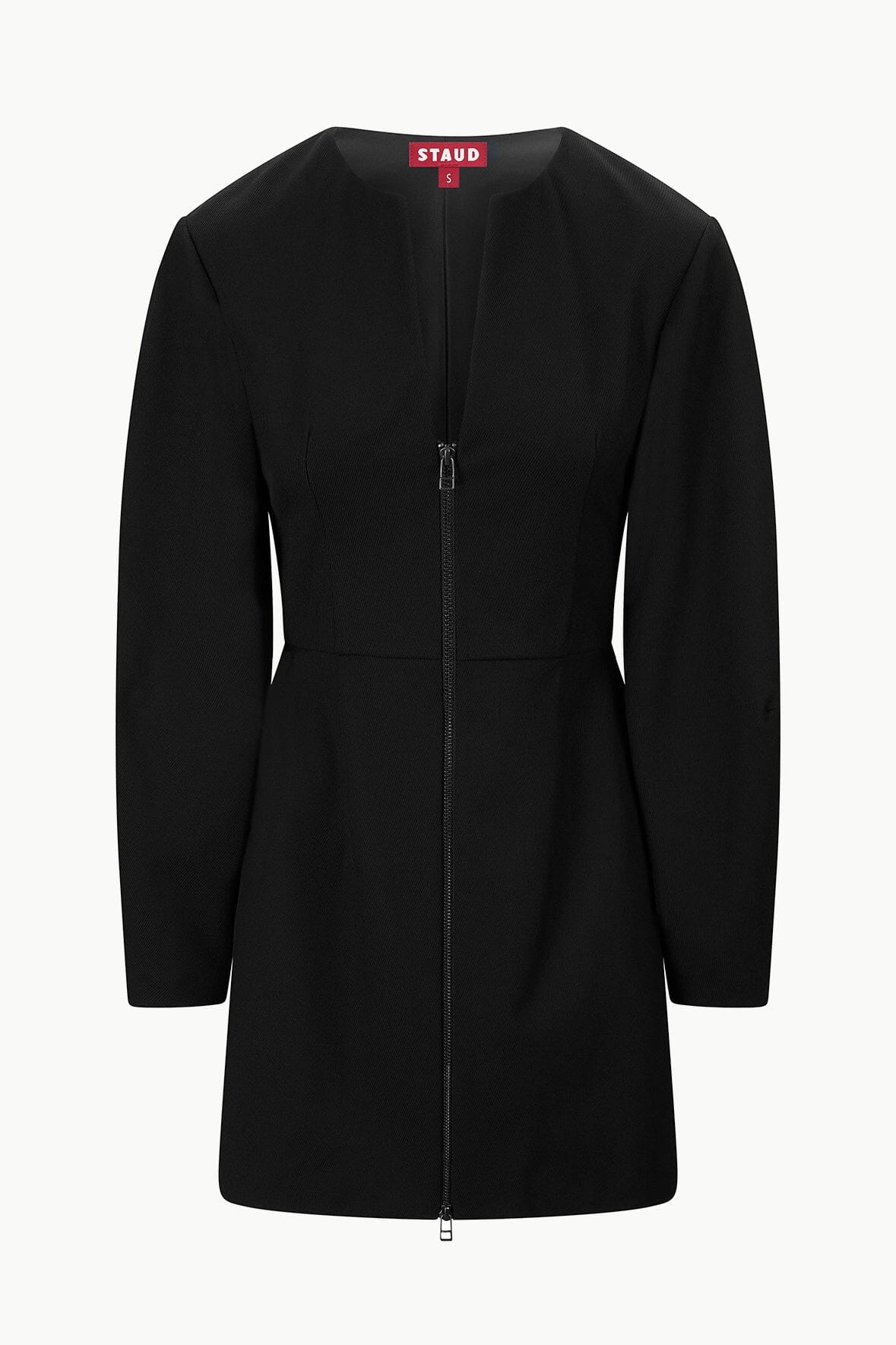 Mini Katja Black Sleeved Zip Front Dress | Stretch Twill