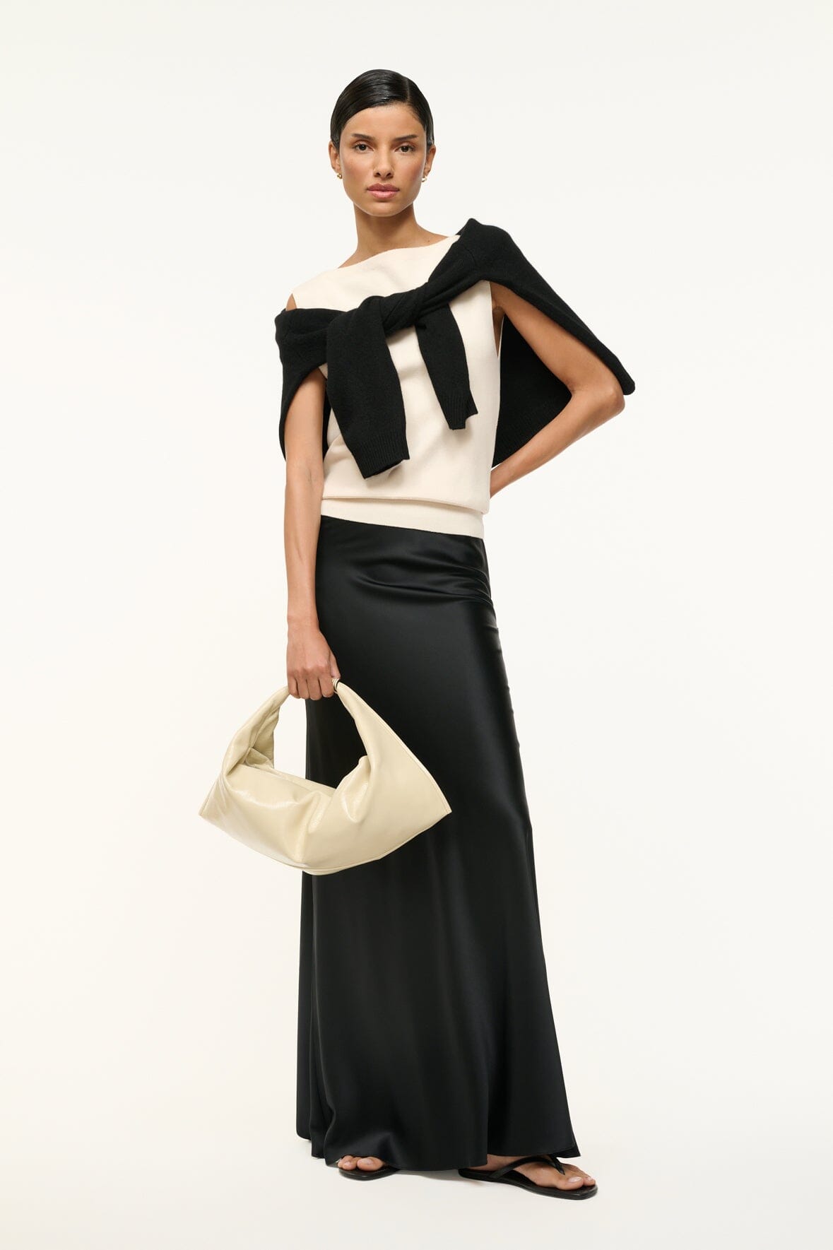 Cream Leather Mini Ronnie Shoulder Bag with Zip Closure