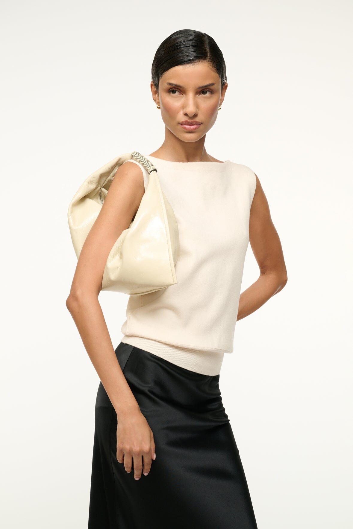 Cream Leather Mini Ronnie Shoulder Bag with Zip Closure