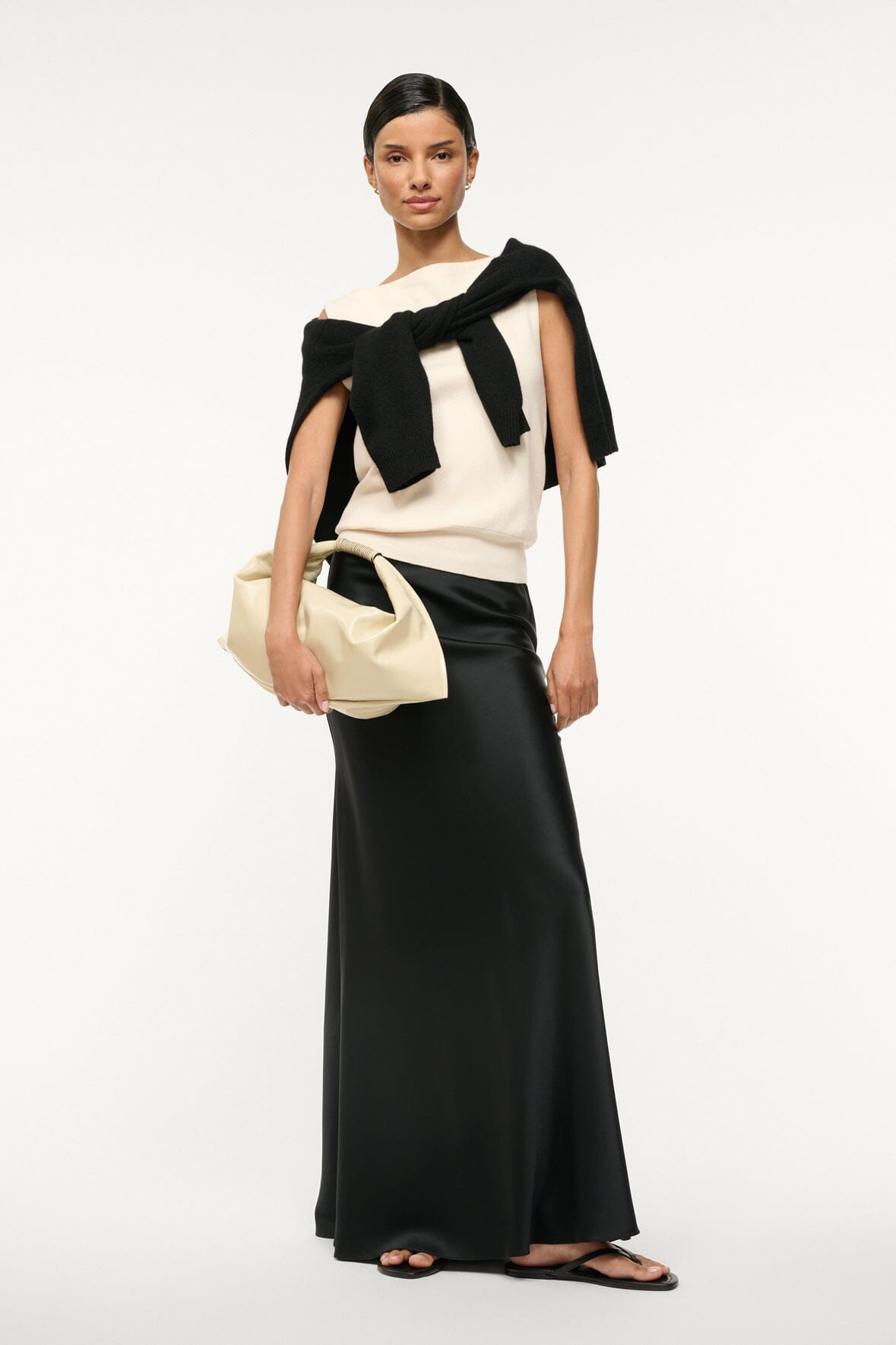 Cream Leather Mini Ronnie Shoulder Bag with Zip Closure