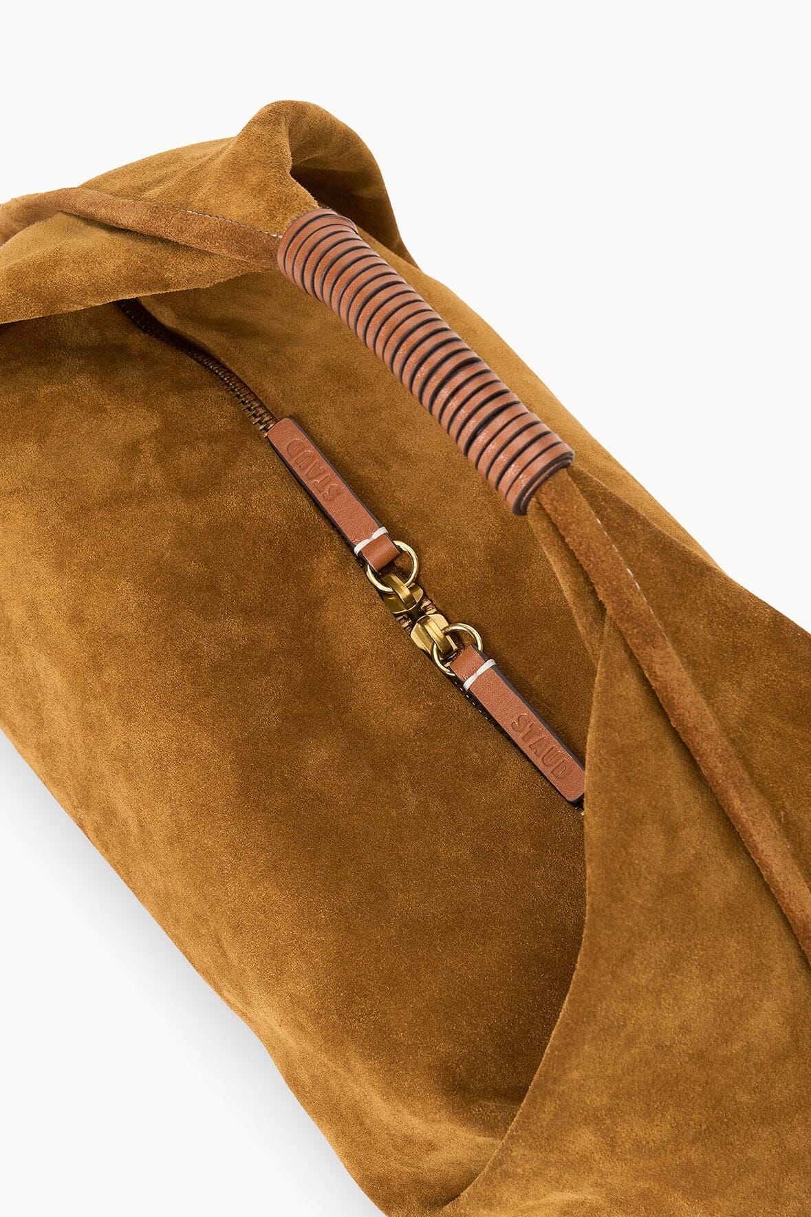 Mini Ronnie Suede Shoulder Bag – Tan Leather Handle & Zip Closure