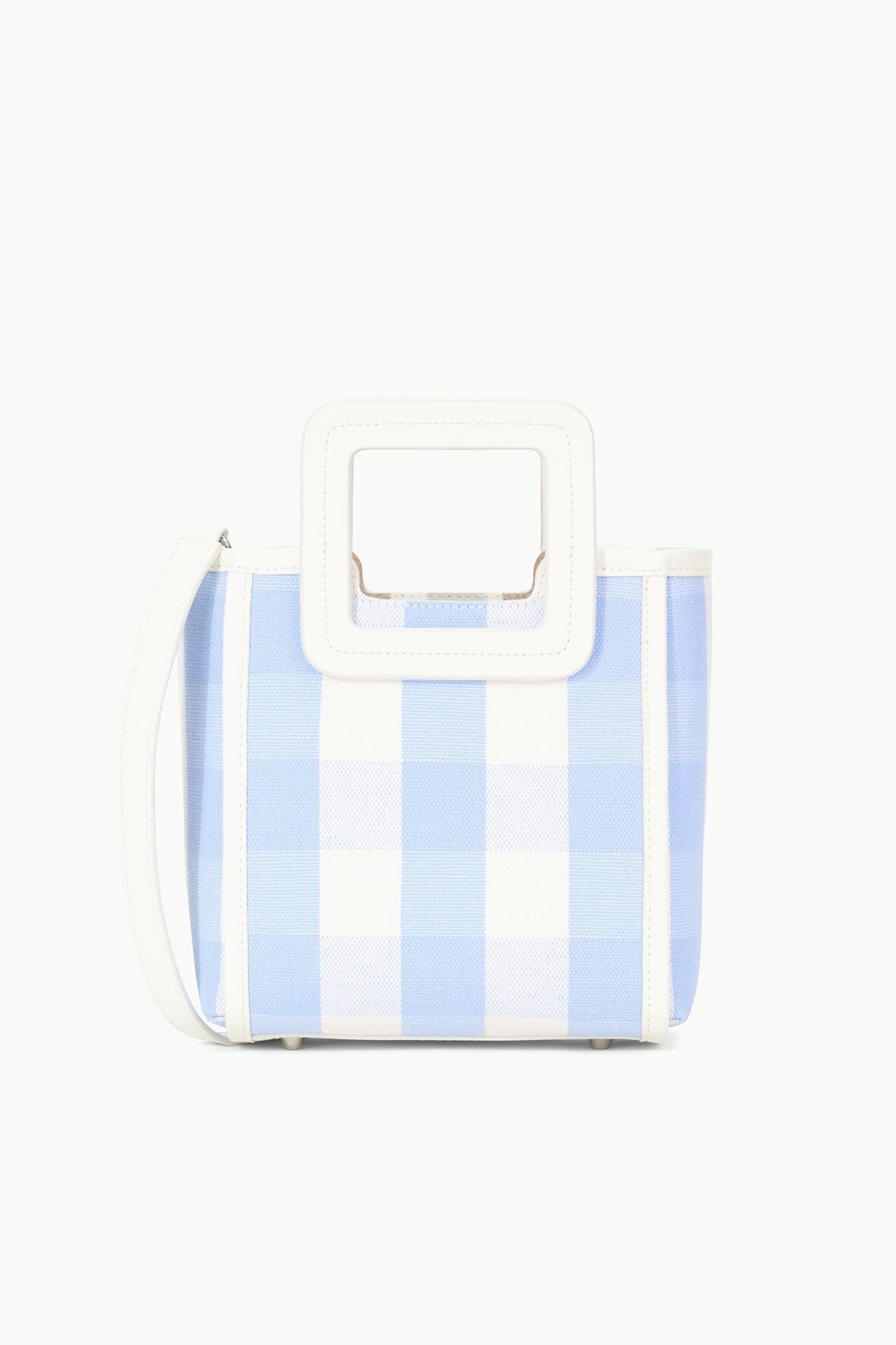 Mini Shirley Bag in Sky Gingham with Adjustable Strap & Leather Pouch