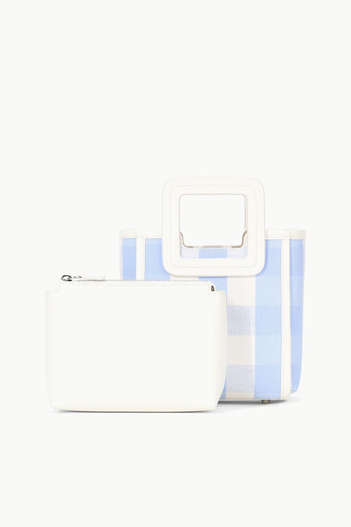 Mini Shirley Bag in Sky Gingham with Adjustable Strap & Leather Pouch