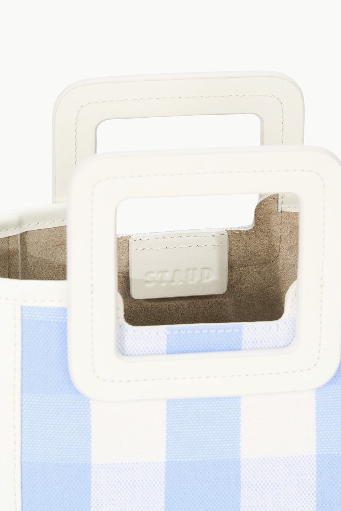 Mini Shirley Bag in Sky Gingham with Adjustable Strap & Leather Pouch