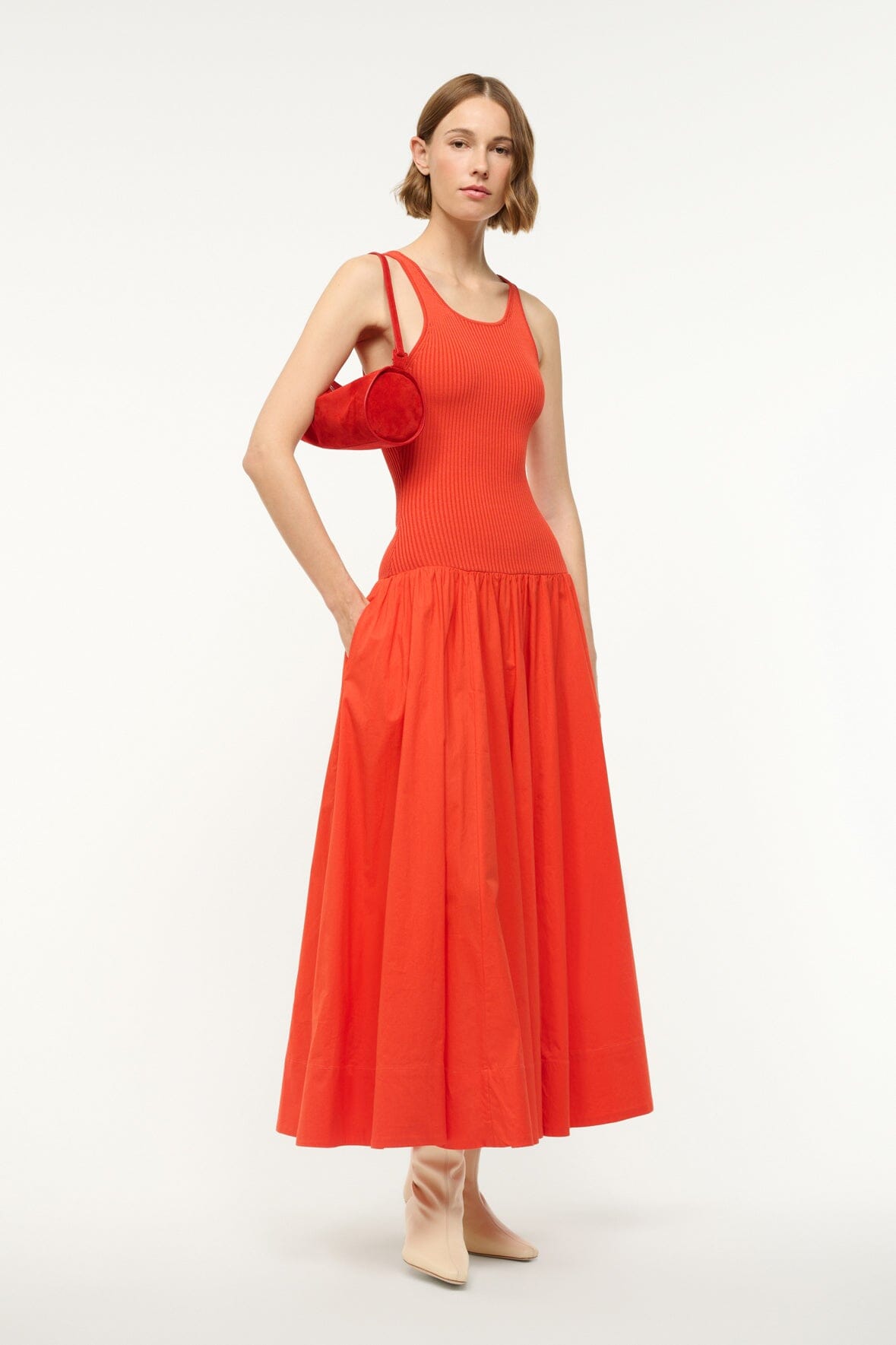 Red Rose Suede Mini Taru Shoulder Bag with Zip Closure