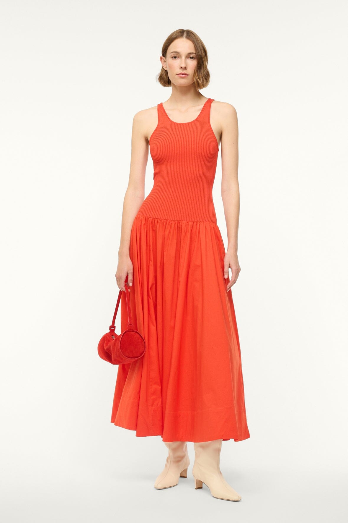 Red Rose Suede Mini Taru Shoulder Bag with Zip Closure