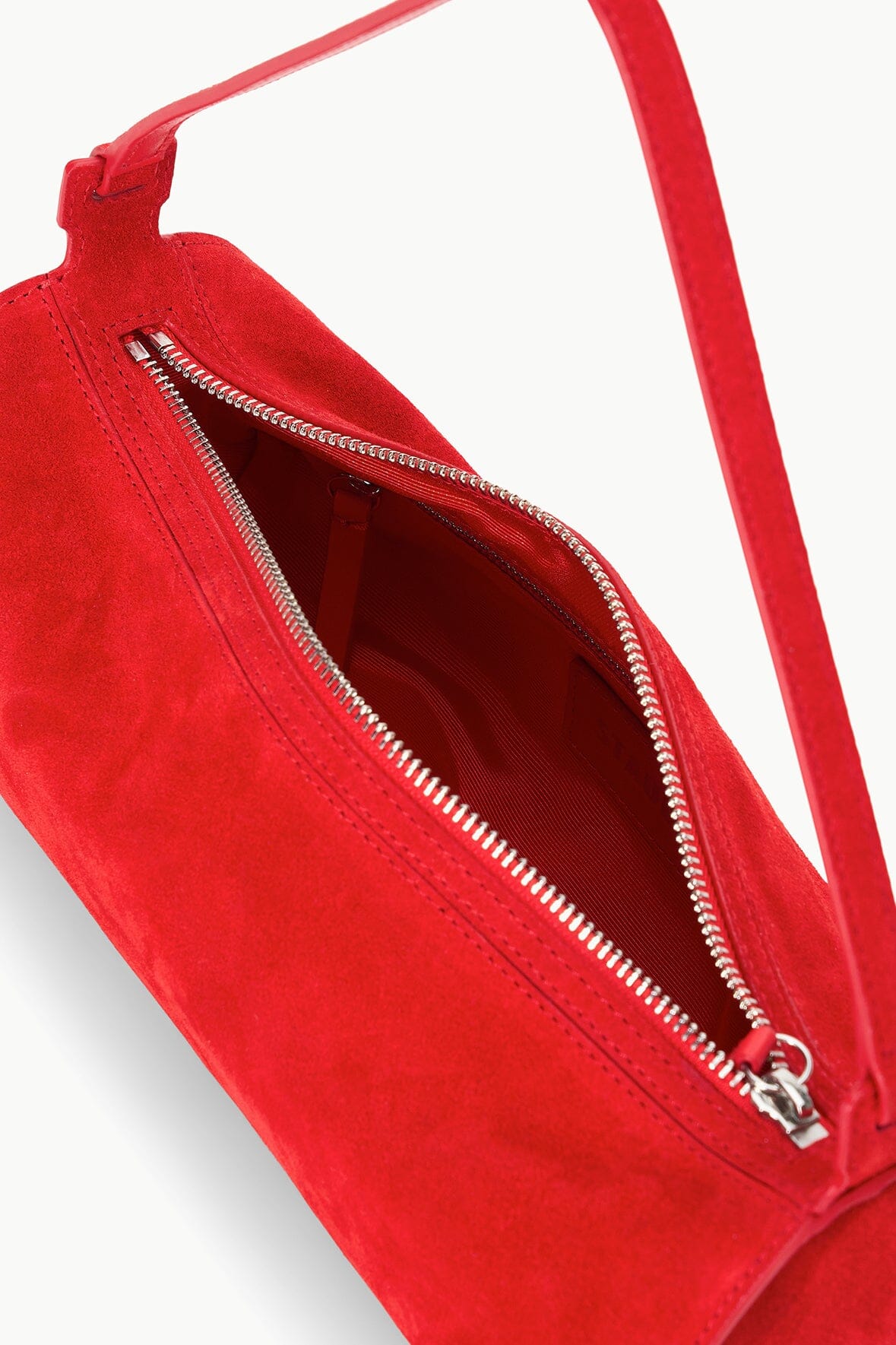 Red Rose Suede Mini Taru Shoulder Bag with Zip Closure