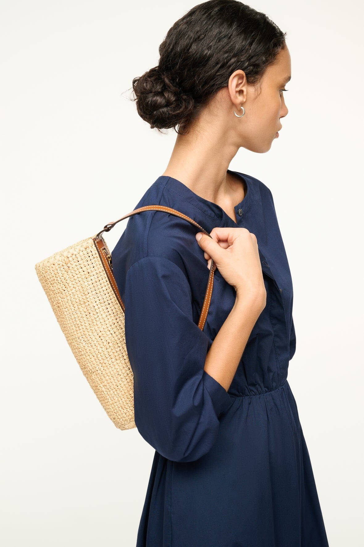 Mini Raffia Shoulder Bag | Taru Bag in Natural Tan with Zip Closure