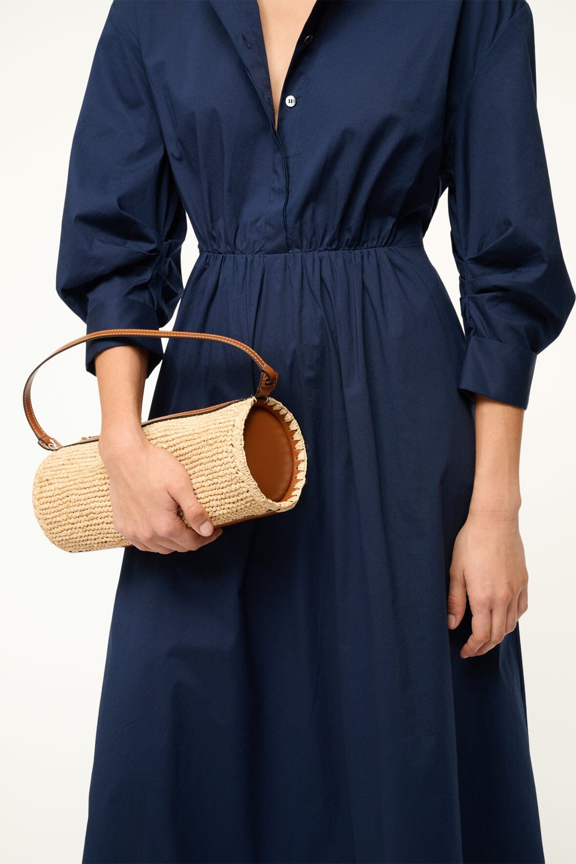 Mini Raffia Shoulder Bag | Taru Bag in Natural Tan with Zip Closure