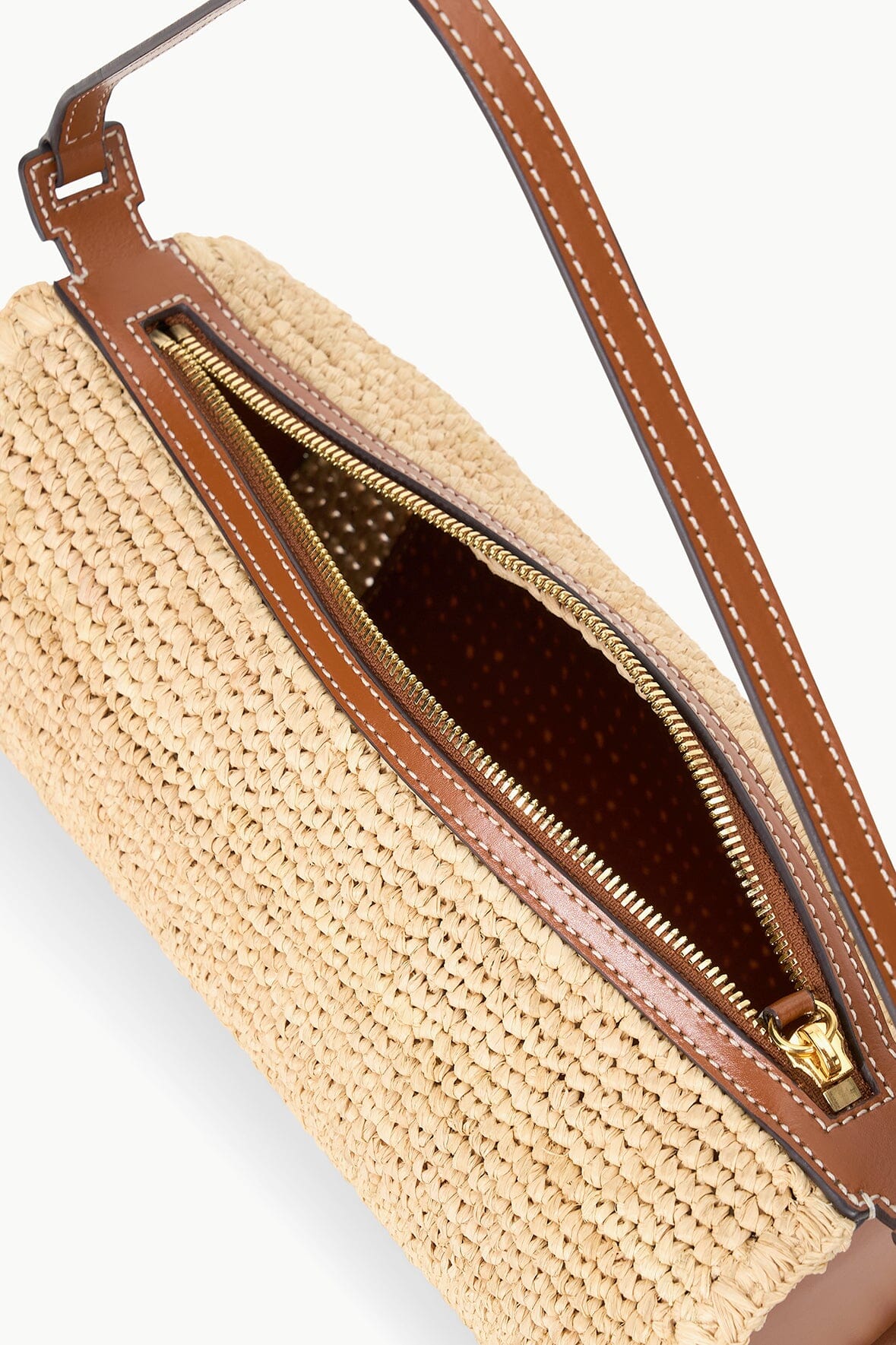 Mini Raffia Shoulder Bag | Taru Bag in Natural Tan with Zip Closure