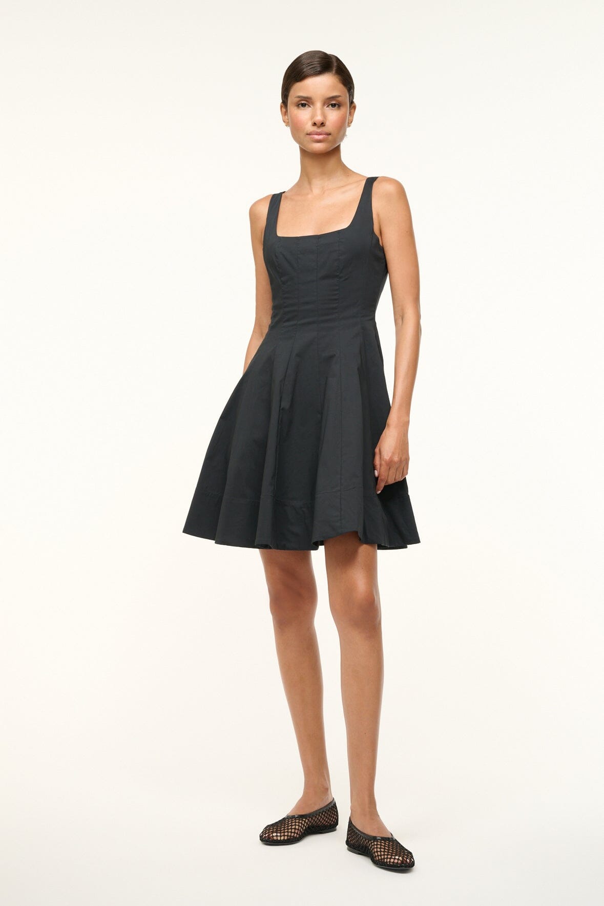 Mini Wells Corset Dress in Black - Cotton Poplin A-Line Skirt