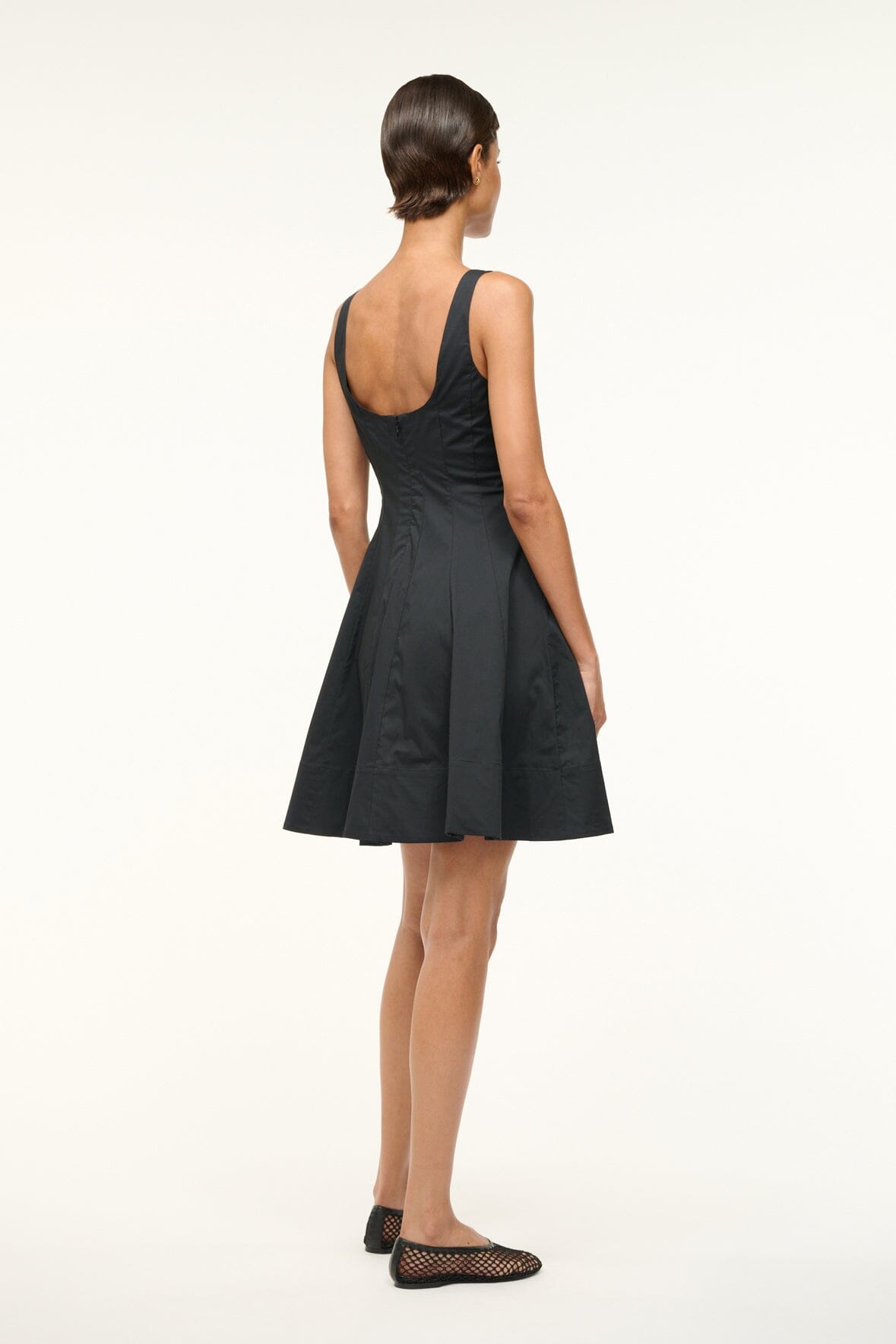 Mini Wells Corset Dress in Black - Cotton Poplin A-Line Skirt