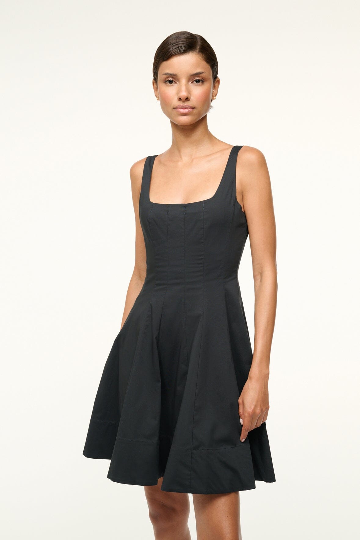 Mini Wells Corset Dress in Black - Cotton Poplin A-Line Skirt