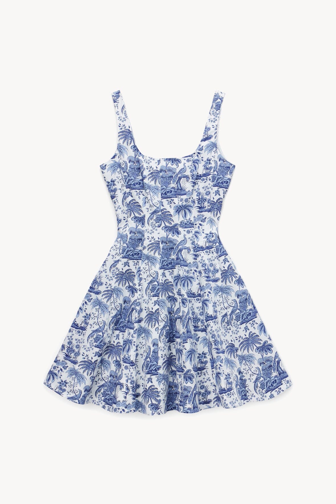 Blue Toile Mini Wells Dress - Corset Waist Cotton Poplin