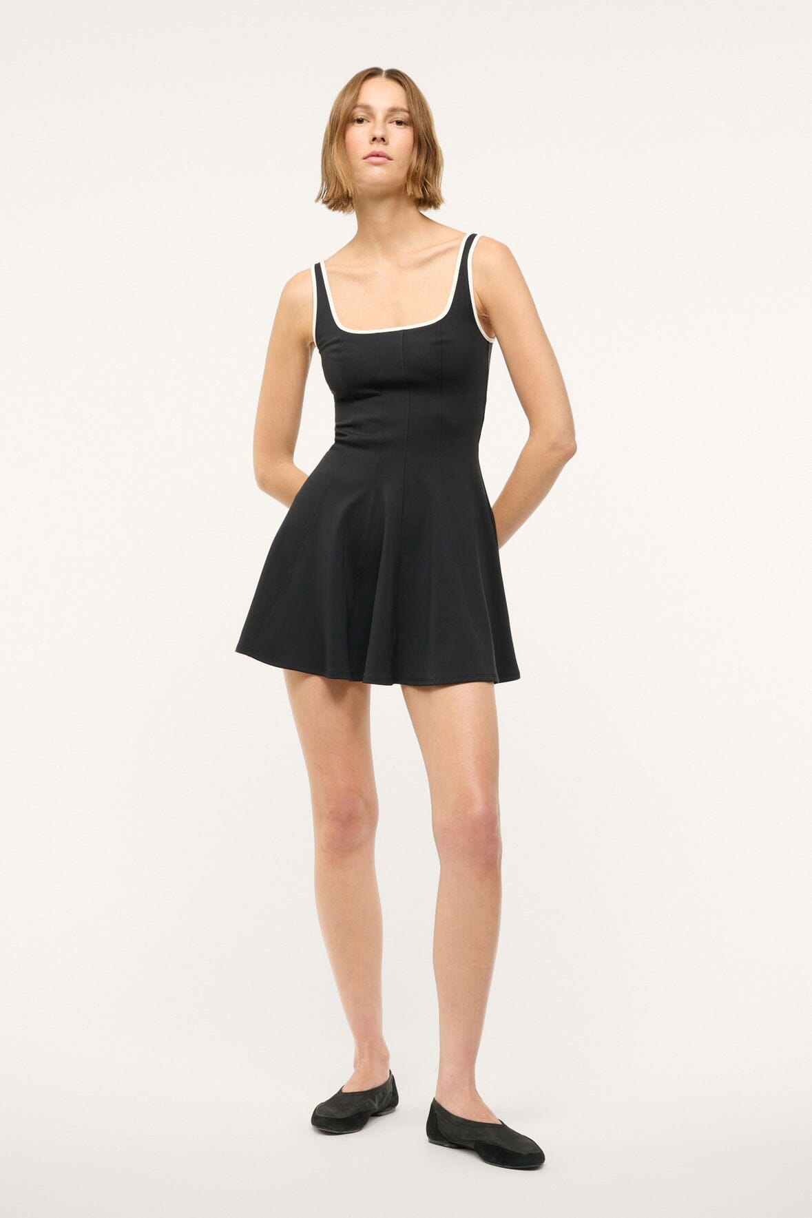 STAUD Wells Sport Mini Dress with Built-in Shorts - Black Ivory