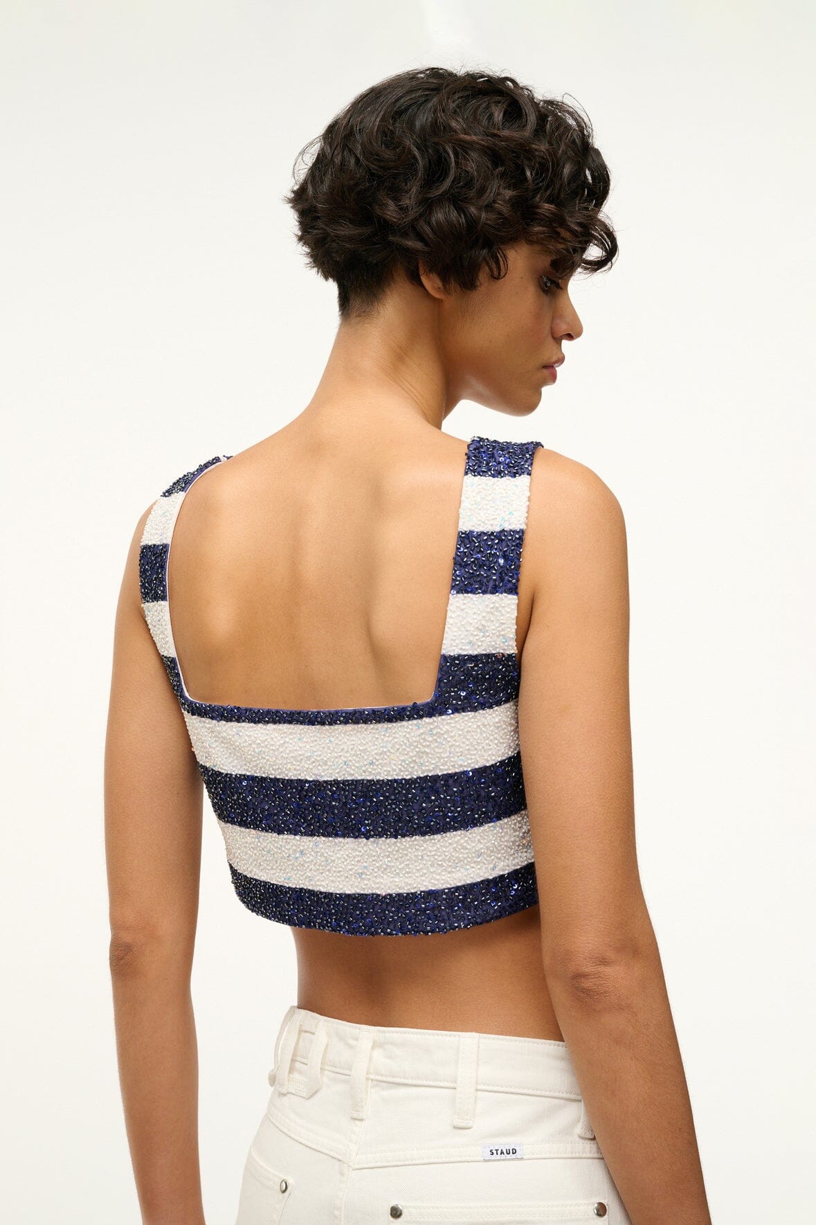 Beaded Crop Top - Monaco Square Neck Summer Top - STAUD Official Site