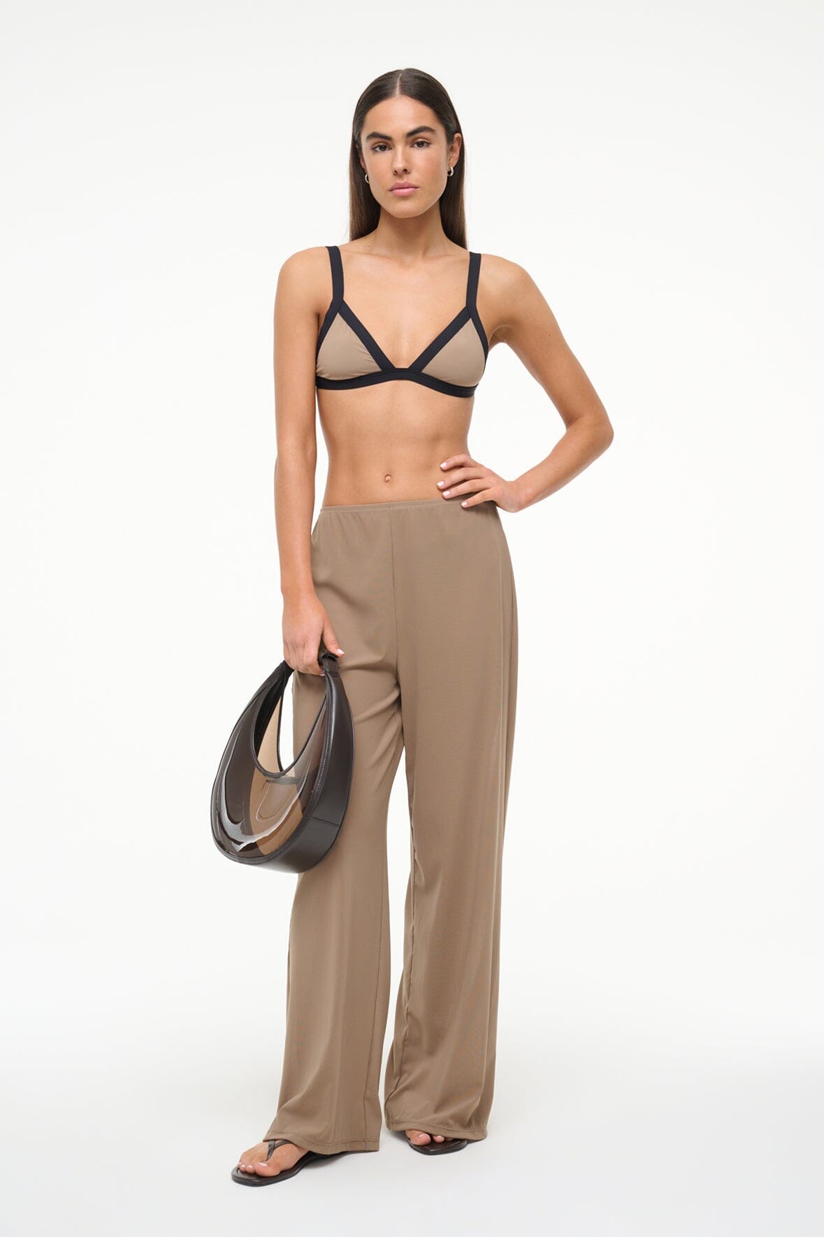 Monica Wide Leg Pull-On Coverup Pants in Taupe - Elastic Waist