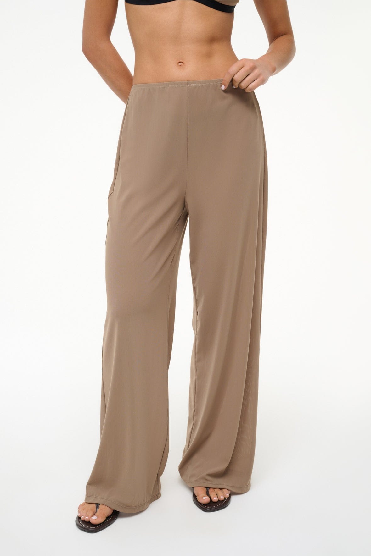 Monica Wide Leg Pull-On Coverup Pants in Taupe - Elastic Waist