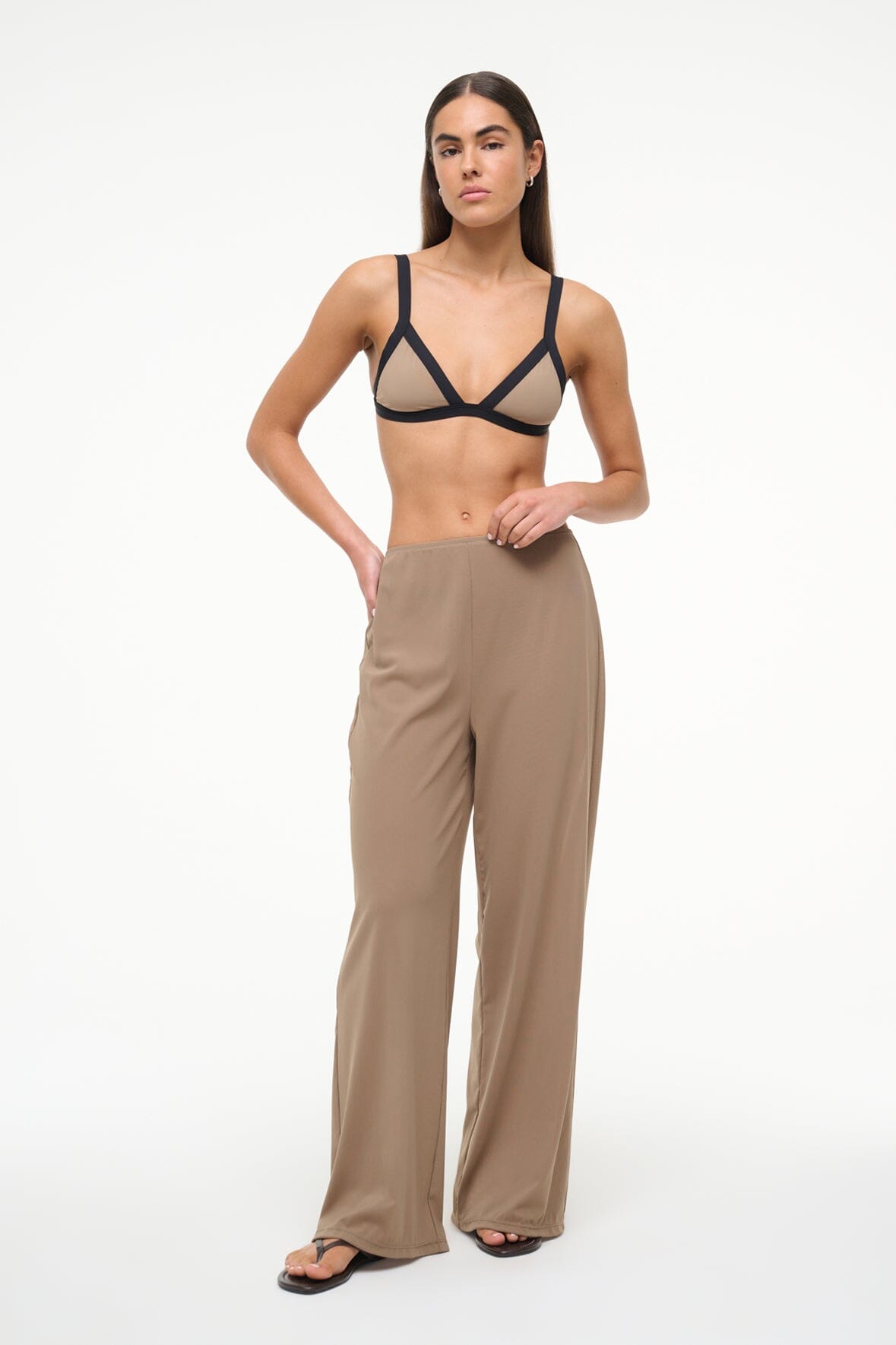 Monica Wide Leg Pull-On Coverup Pants in Taupe - Elastic Waist