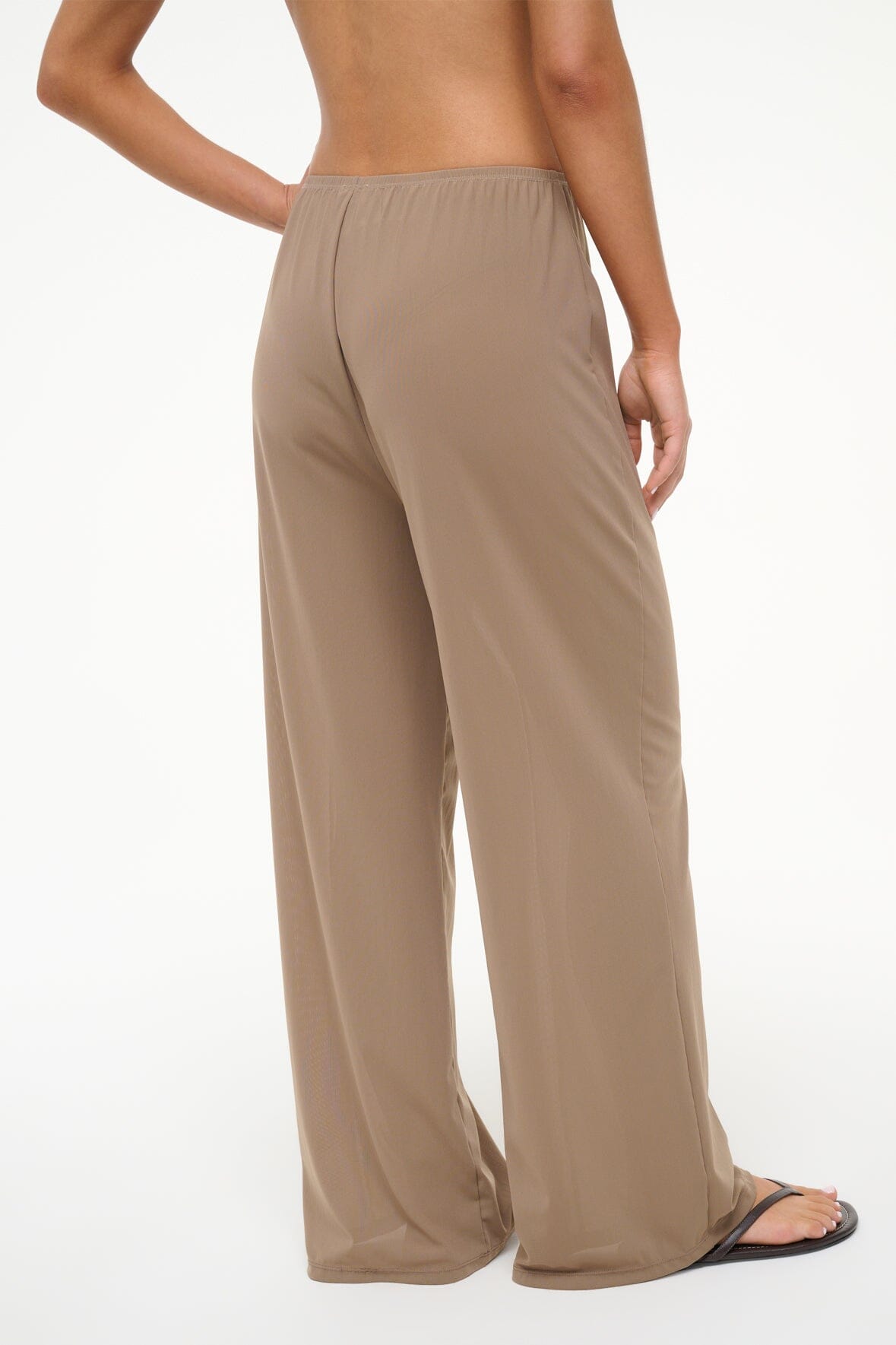 Monica Wide Leg Pull-On Coverup Pants in Taupe - Elastic Waist