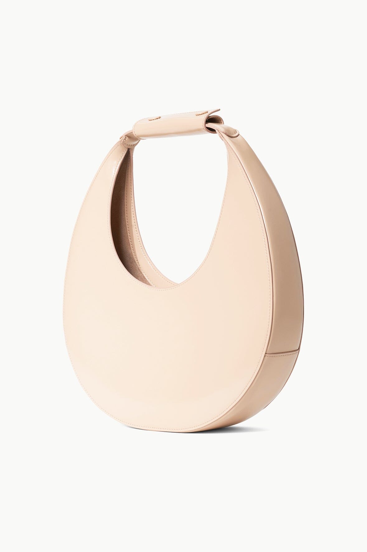 STAUD Beige Moon Bag - Leather Crescent Shoulder Bag with Magnetic Clasp