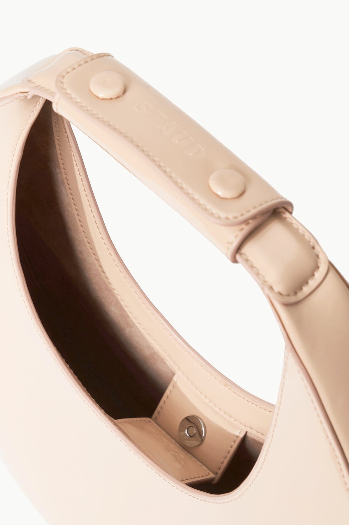 STAUD Beige Moon Bag - Leather Crescent Shoulder Bag with Magnetic Clasp