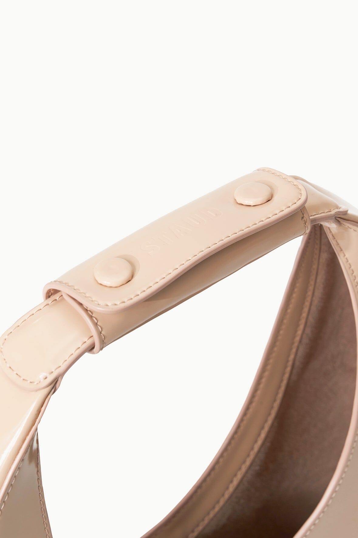 STAUD Beige Moon Bag - Leather Crescent Shoulder Bag with Magnetic Clasp