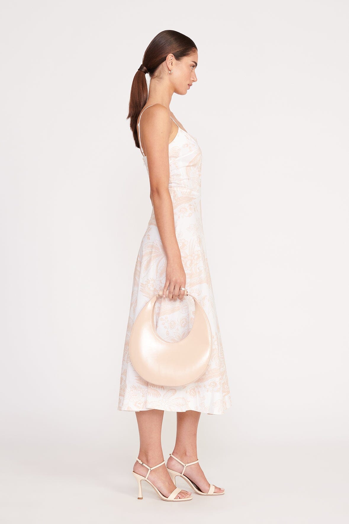STAUD Beige Moon Bag - Leather Crescent Shoulder Bag with Magnetic Clasp