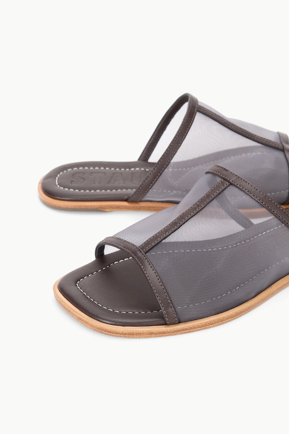 Alessandra Espresso Mesh Nappa Leather Slip-On Sandals