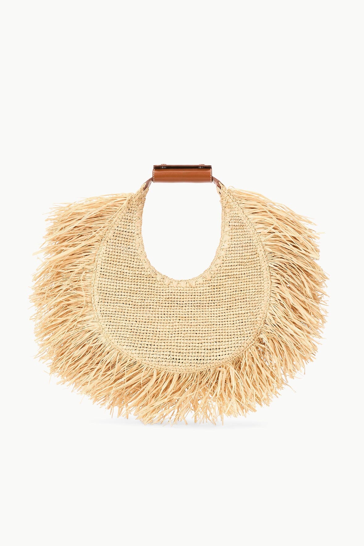 STAUD Moon Raffia Tote Bag with Natural Fringe & Leather Handle