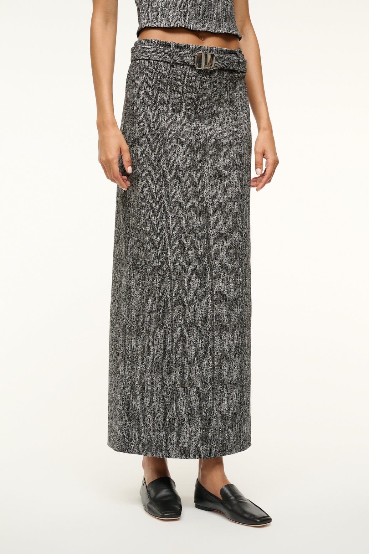 Murray Skirt - Textured Herringbone Low-Rise with Removable Belt