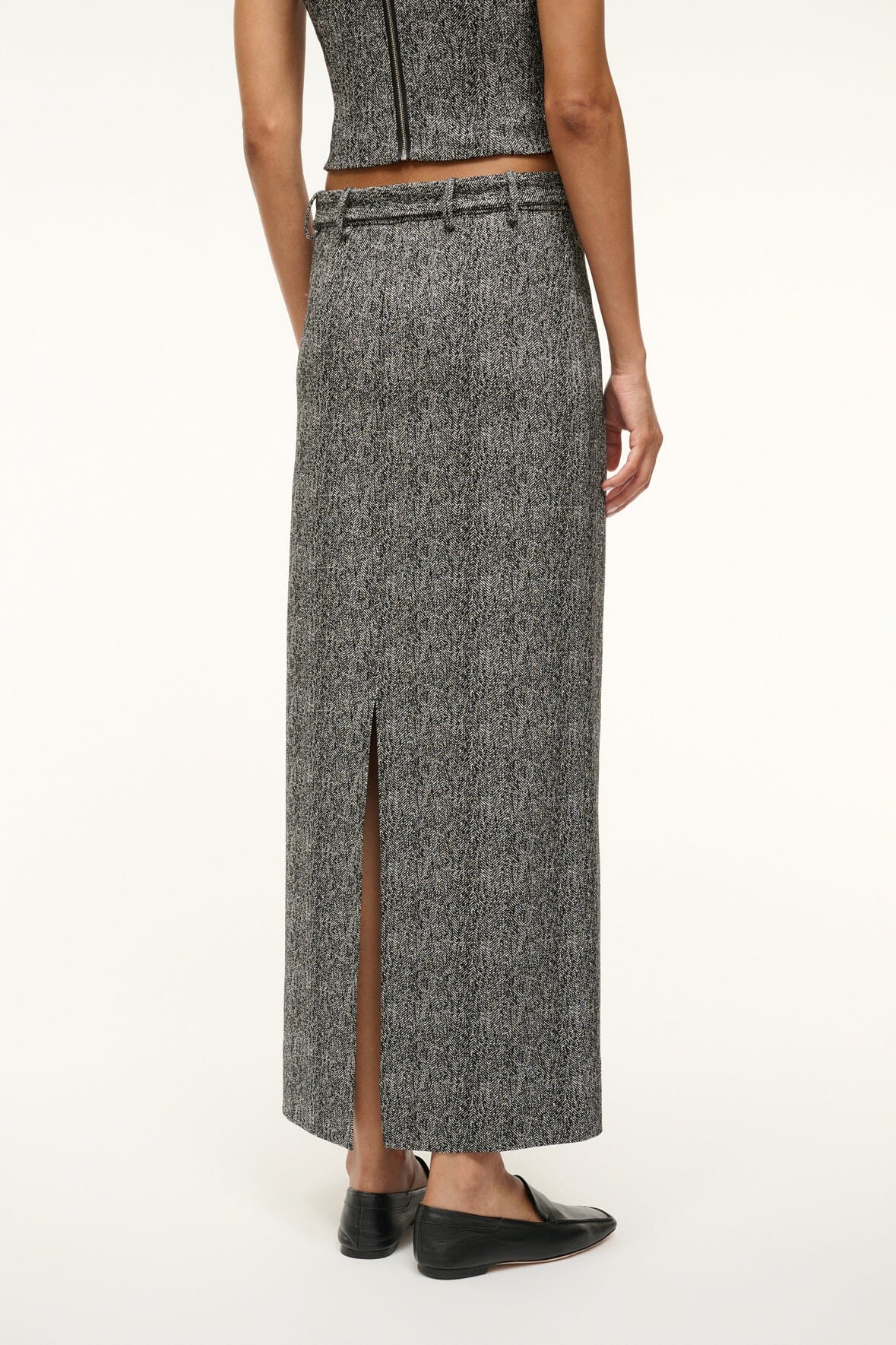 Murray Skirt - Textured Herringbone Low-Rise with Removable Belt