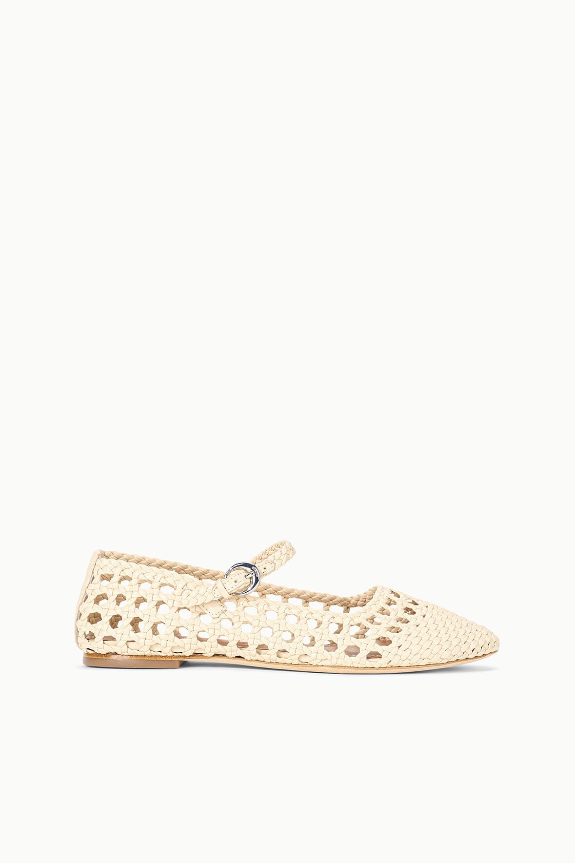 Nell Hand-Woven Cream Mary Jane Flat with Cushioned Leather Footbed