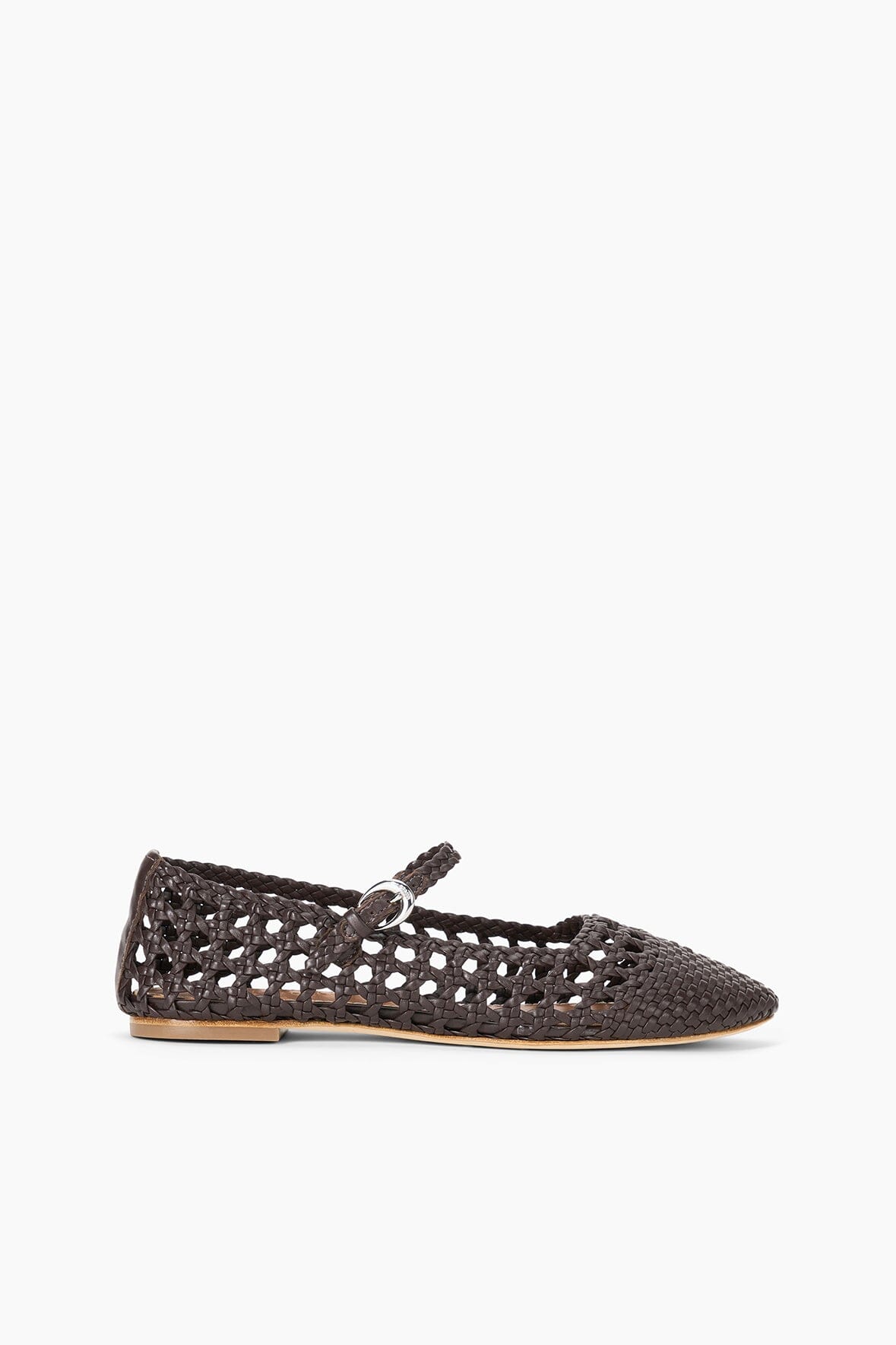 Nell Hand-Woven Espresso Mary Jane Flat Shoes with Cushioned Leather Footbed