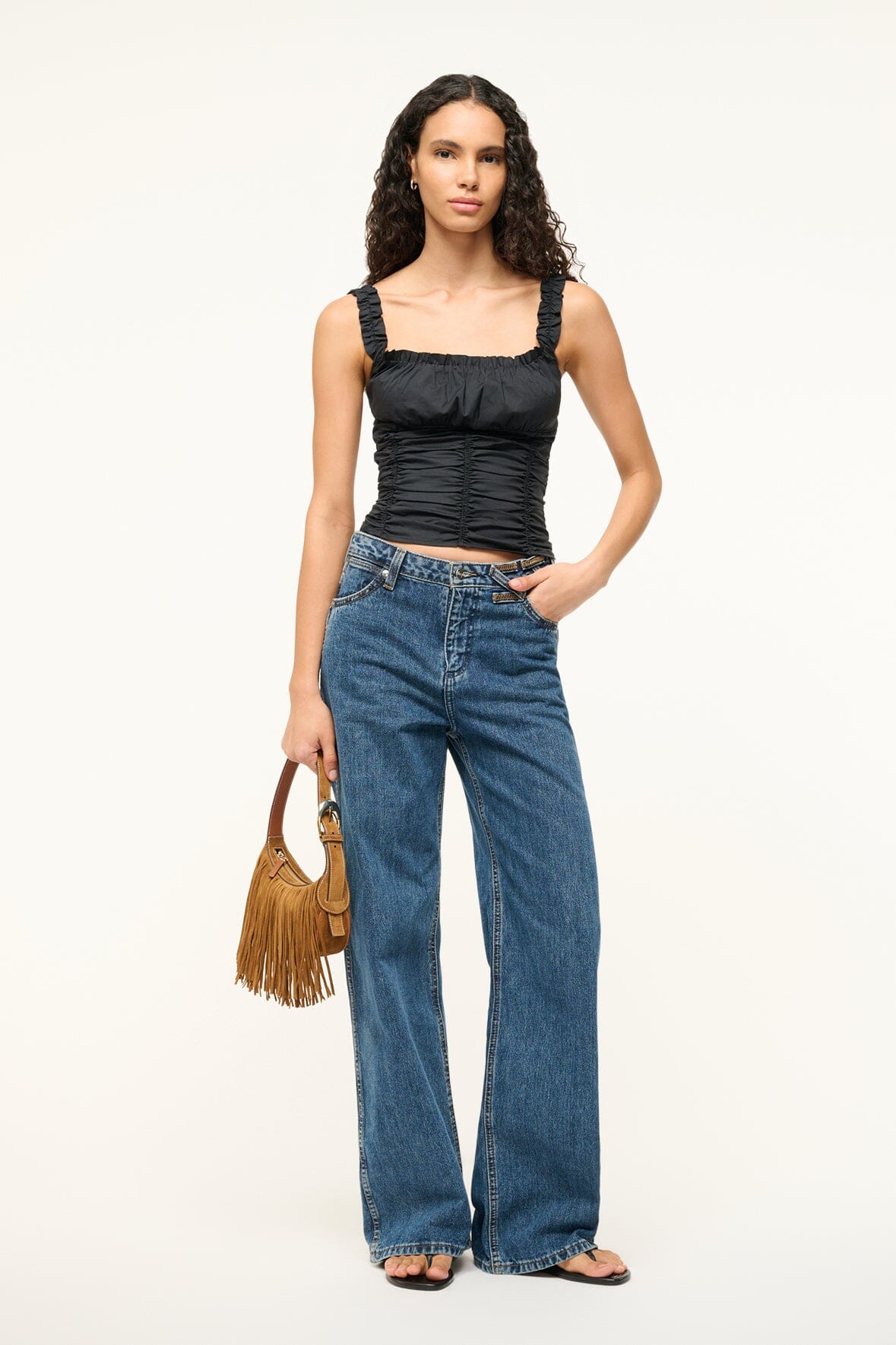 Nic Black Scoop Neck Sleeveless Top with Ruffled Straps