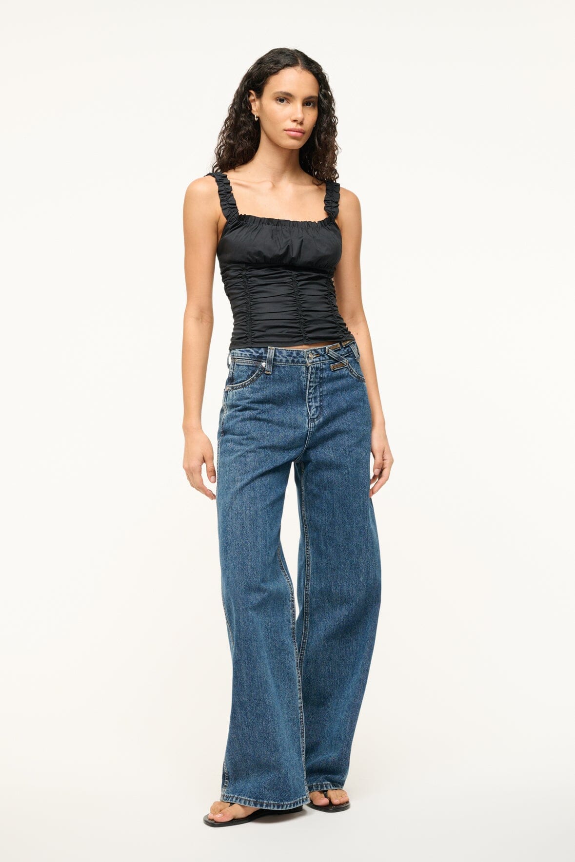Nic Black Scoop Neck Sleeveless Top with Ruffled Straps