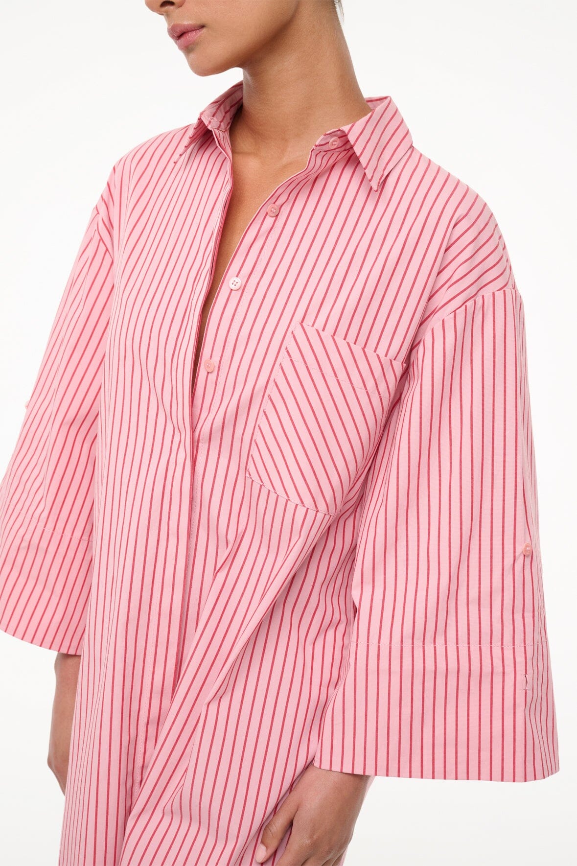 Nico Cotton Poplin Mini Shirtdress with Adjustable Sleeves