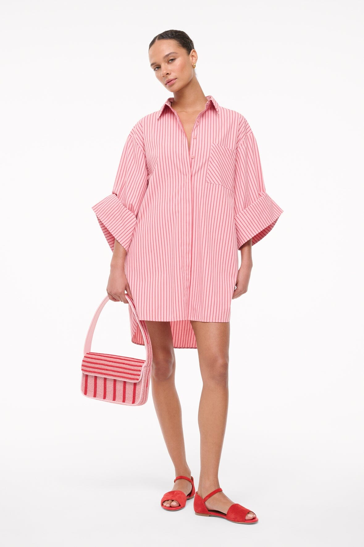 Nico Cotton Poplin Mini Shirtdress with Adjustable Sleeves