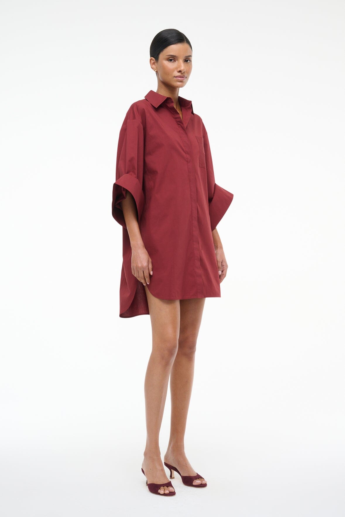 Nico Cotton Poplin Mini Shirtdress with Adjustable Sleeves
