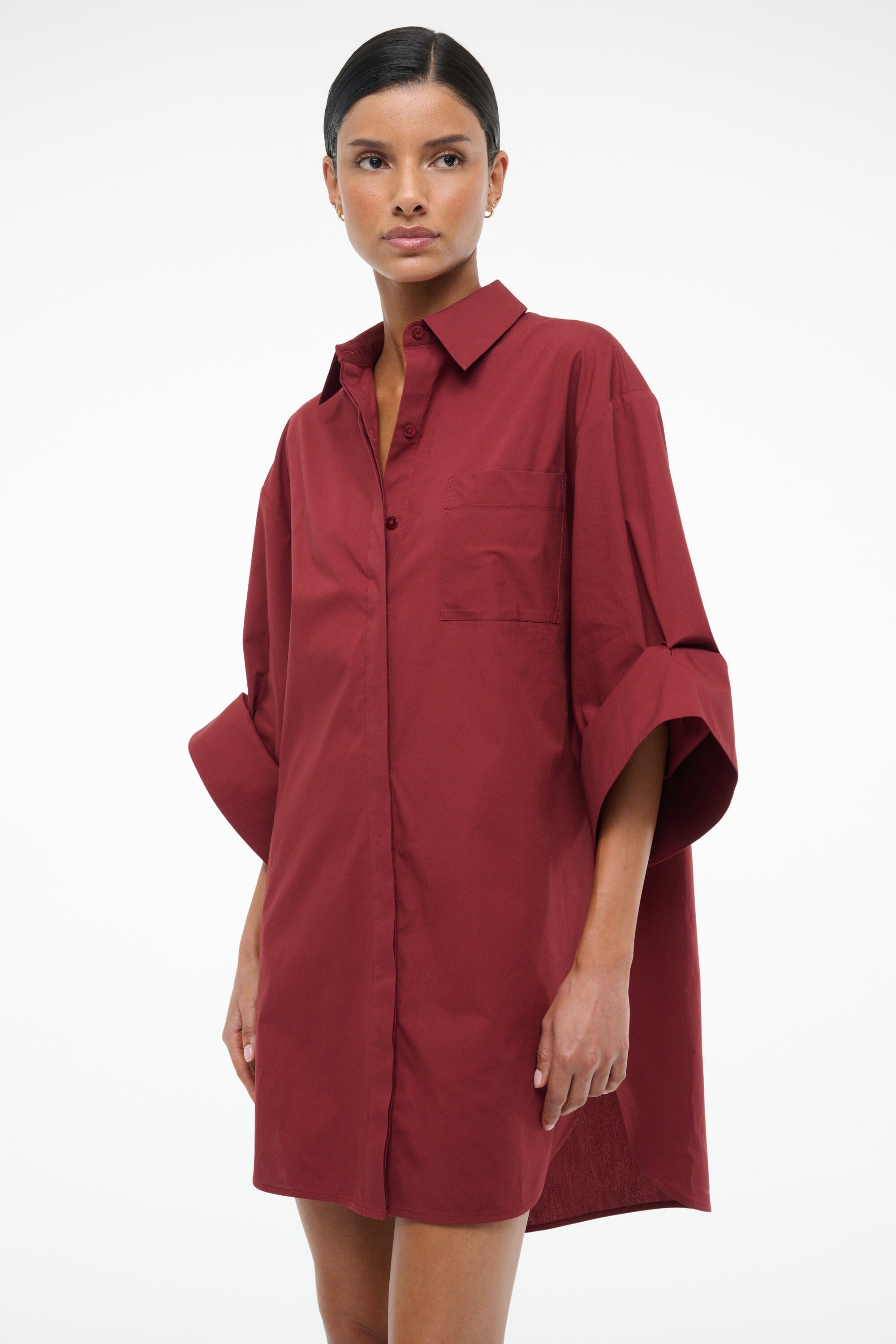 Nico Cotton Poplin Mini Shirtdress with Adjustable Sleeves