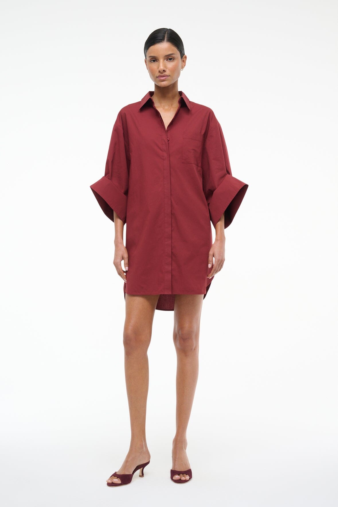 Nico Cotton Poplin Mini Shirtdress with Adjustable Sleeves