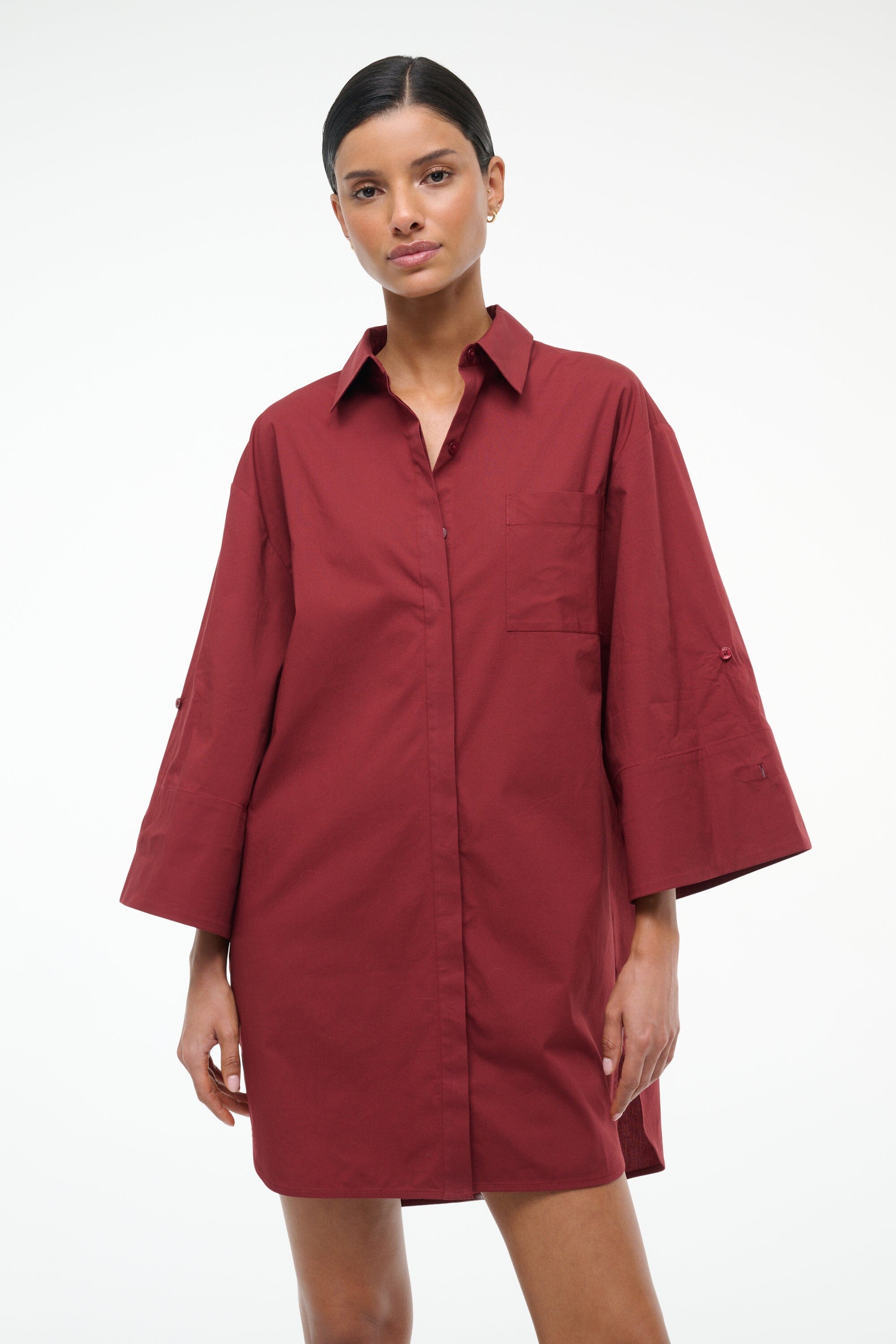 Nico Cotton Poplin Mini Shirtdress with Adjustable Sleeves