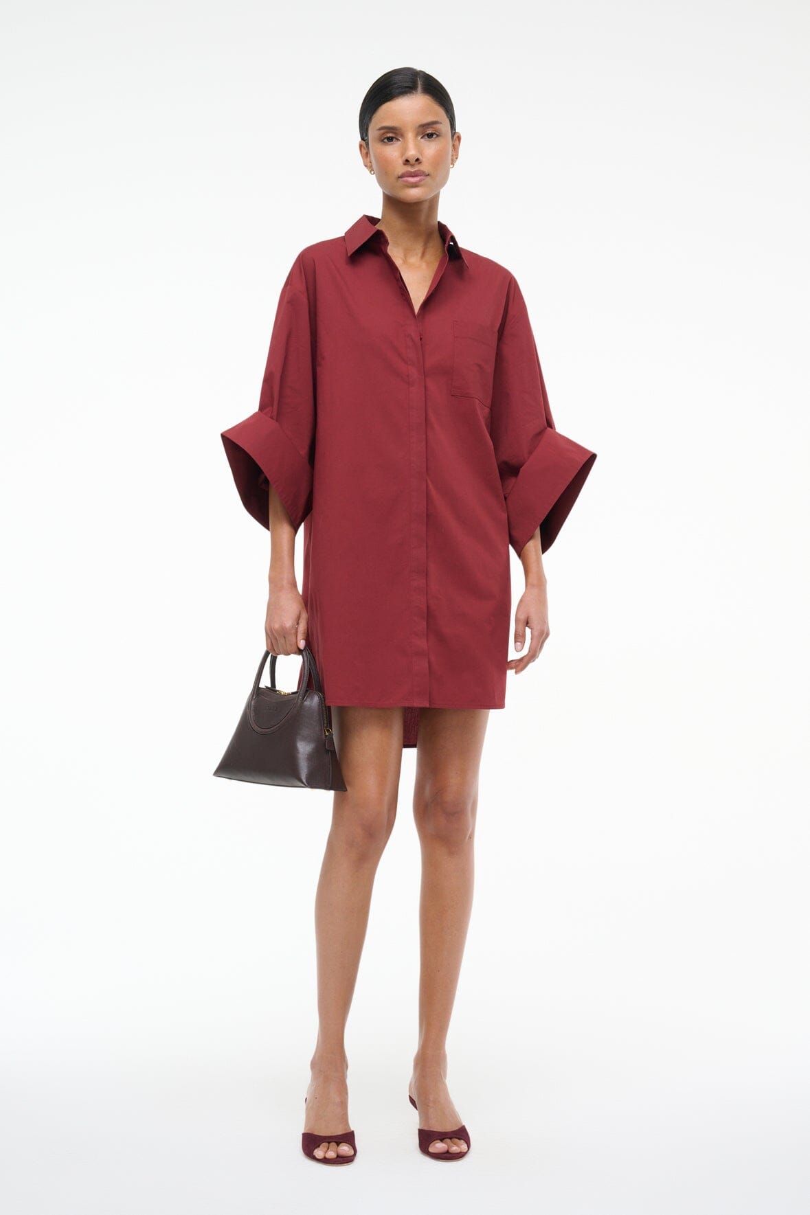 Nico Cotton Poplin Mini Shirtdress with Adjustable Sleeves