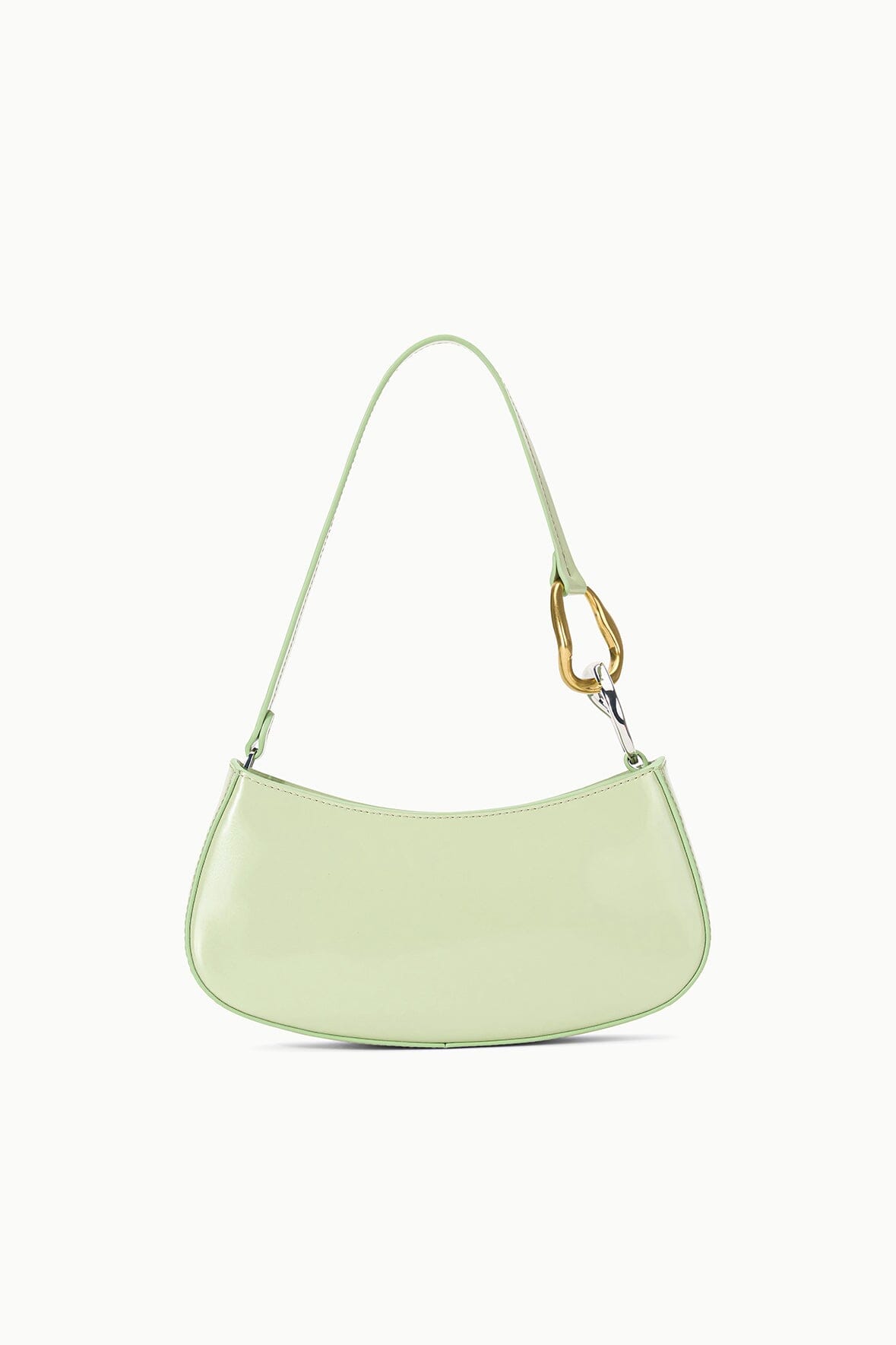 Ollie Mini Shoulder Bag in Pale Jade - Polished Leather with Hardware Strap