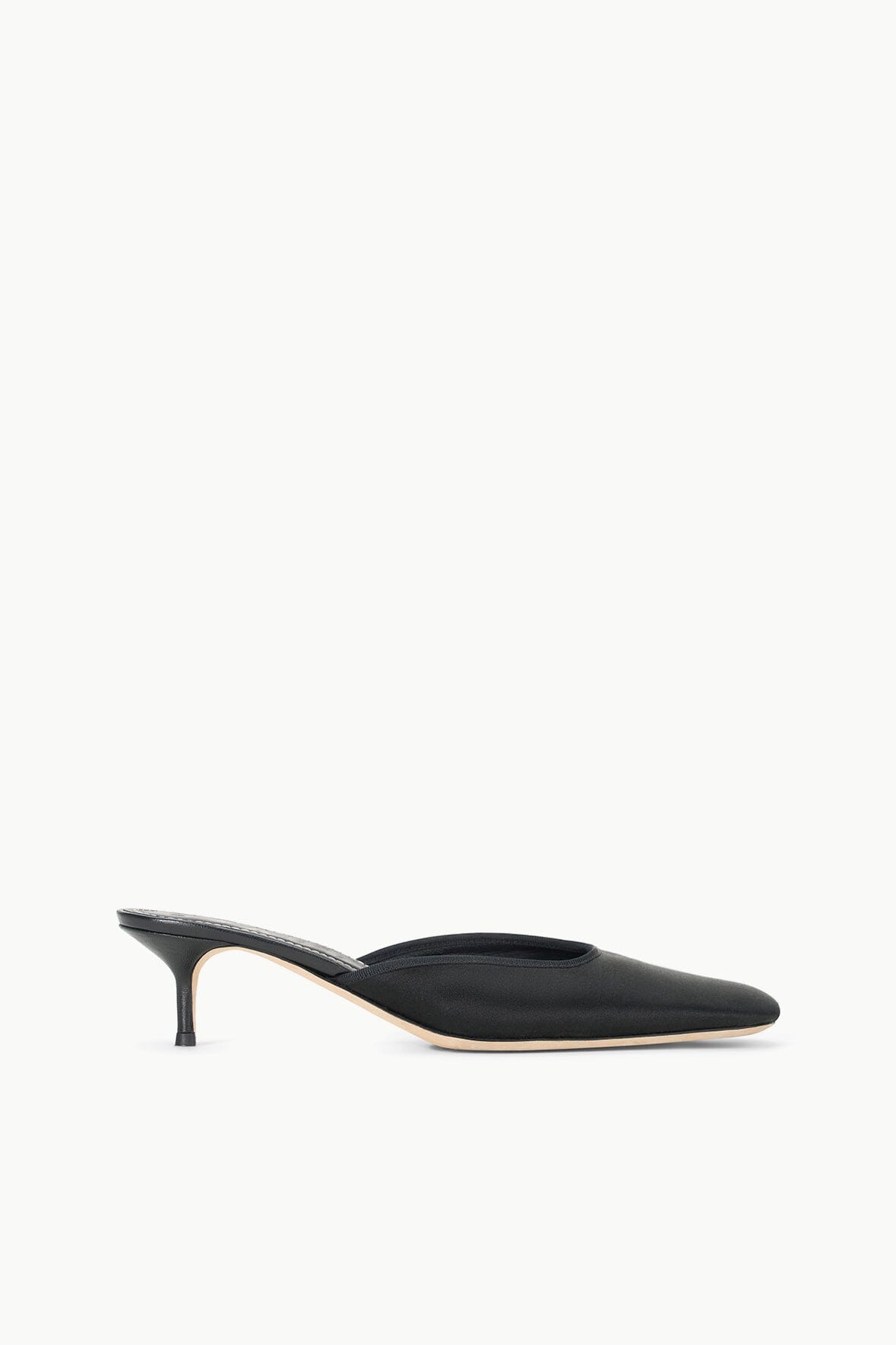 Black Satin Otto Kitten Heel Shoes with Grosgrain Trim