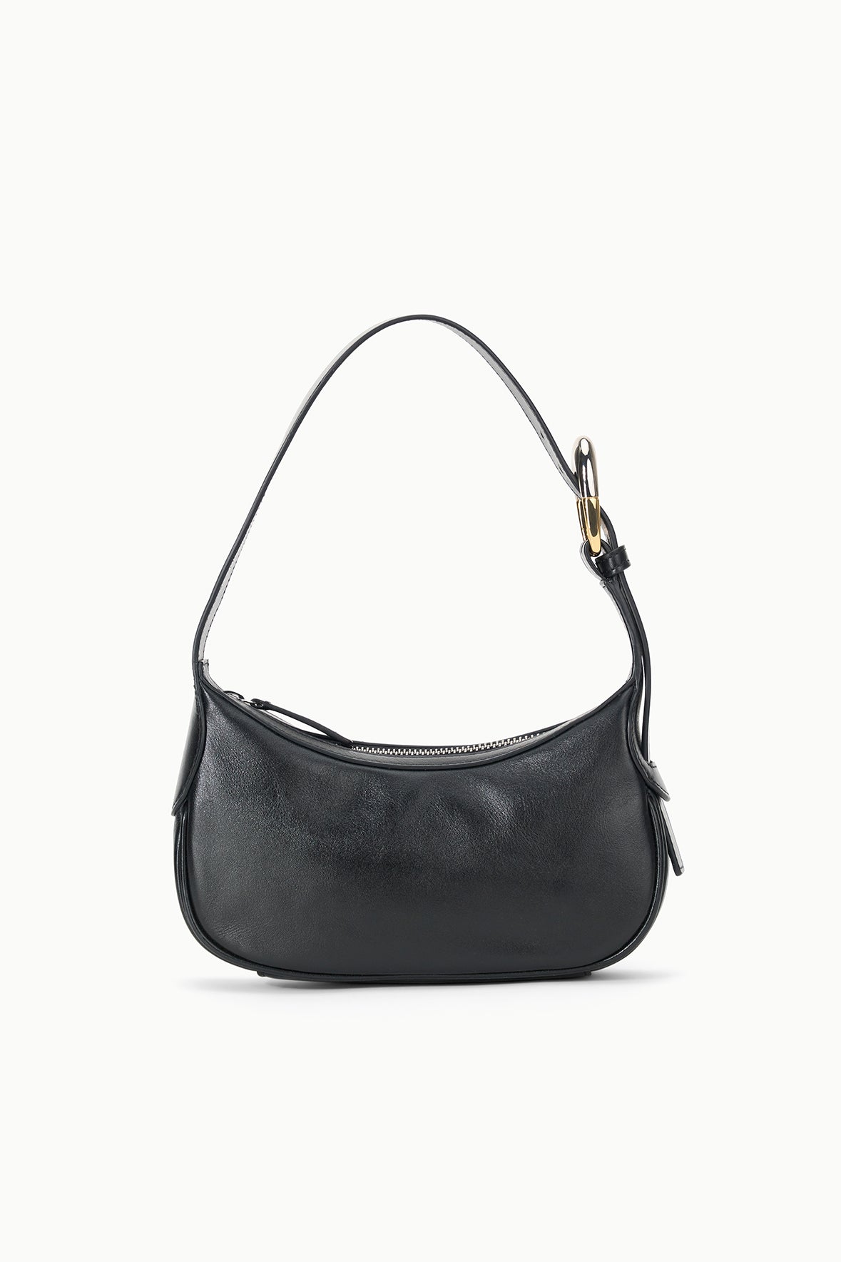 Owen Black Leather Shoulder Bag with Moon-Buckle Hardware