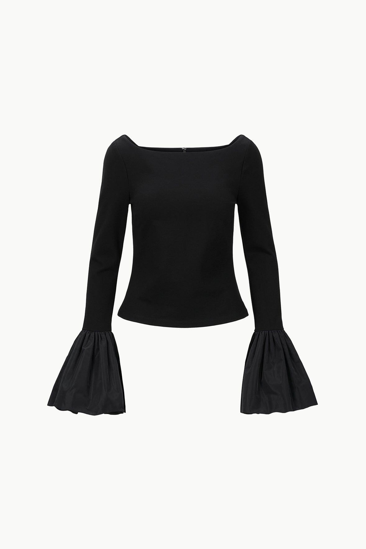 Paige Black Ponte Blouse with Taffeta Bell Cuffs