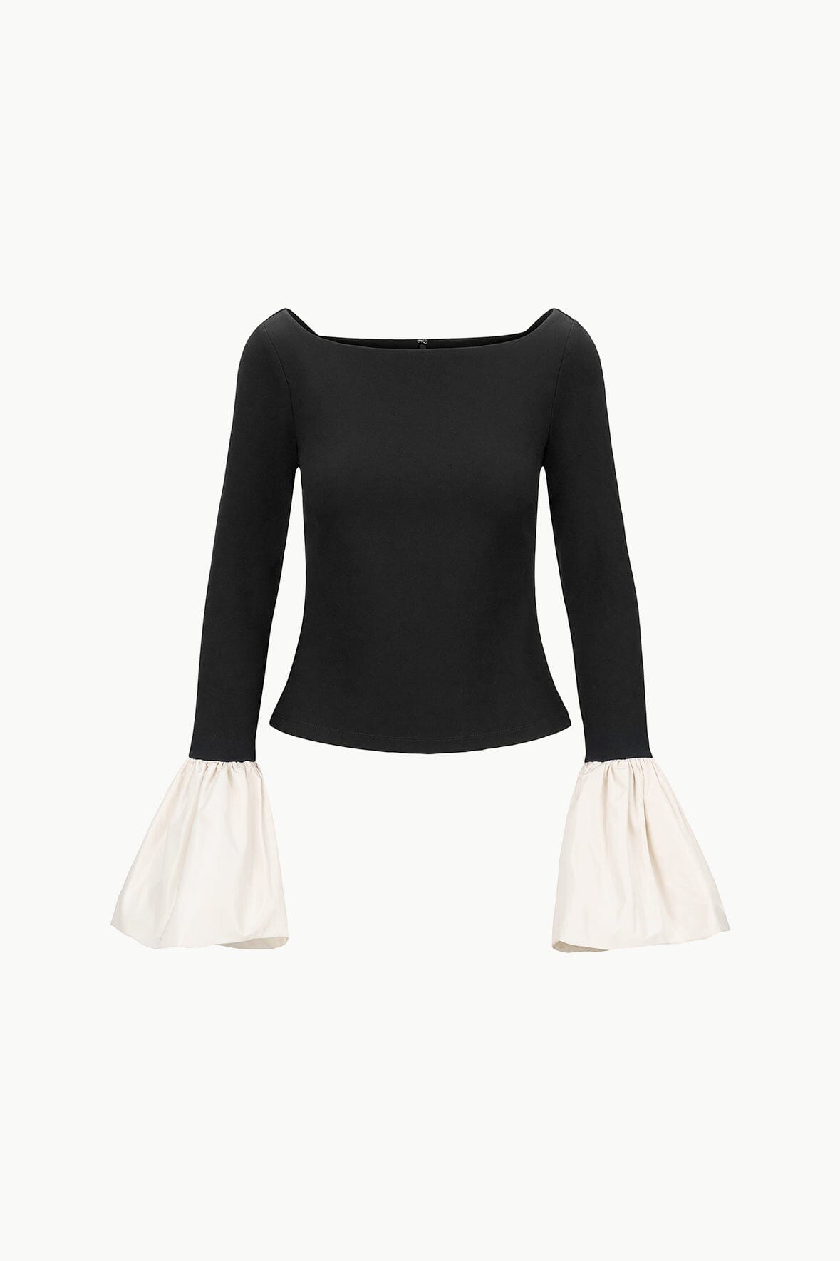 Paige Ponte Top with Organza Cuffs - Black Ivory