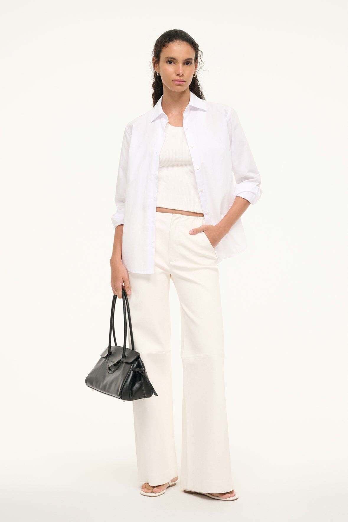 Ivory Leather Pants for Women - Aline Low Rise Boot Cut