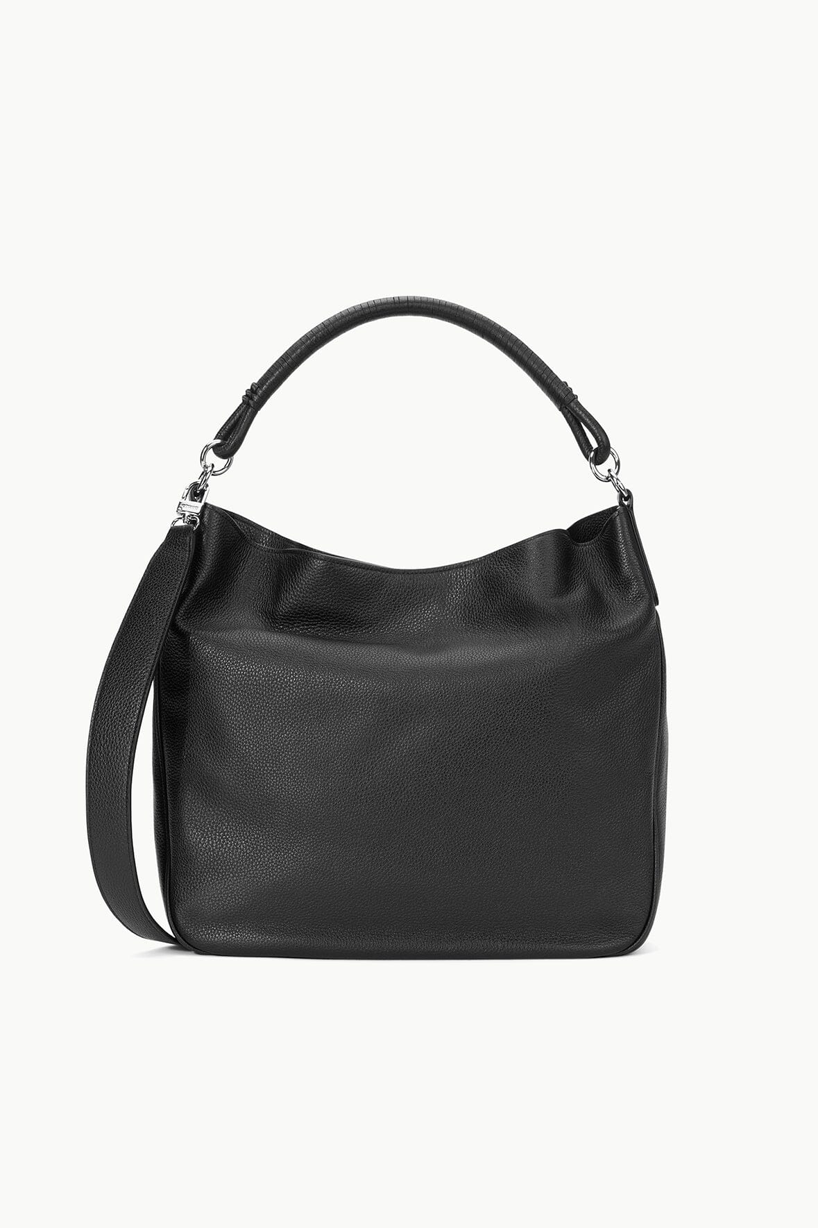 Perry Leather Hobo Tote Bag with Removable Strap - Black